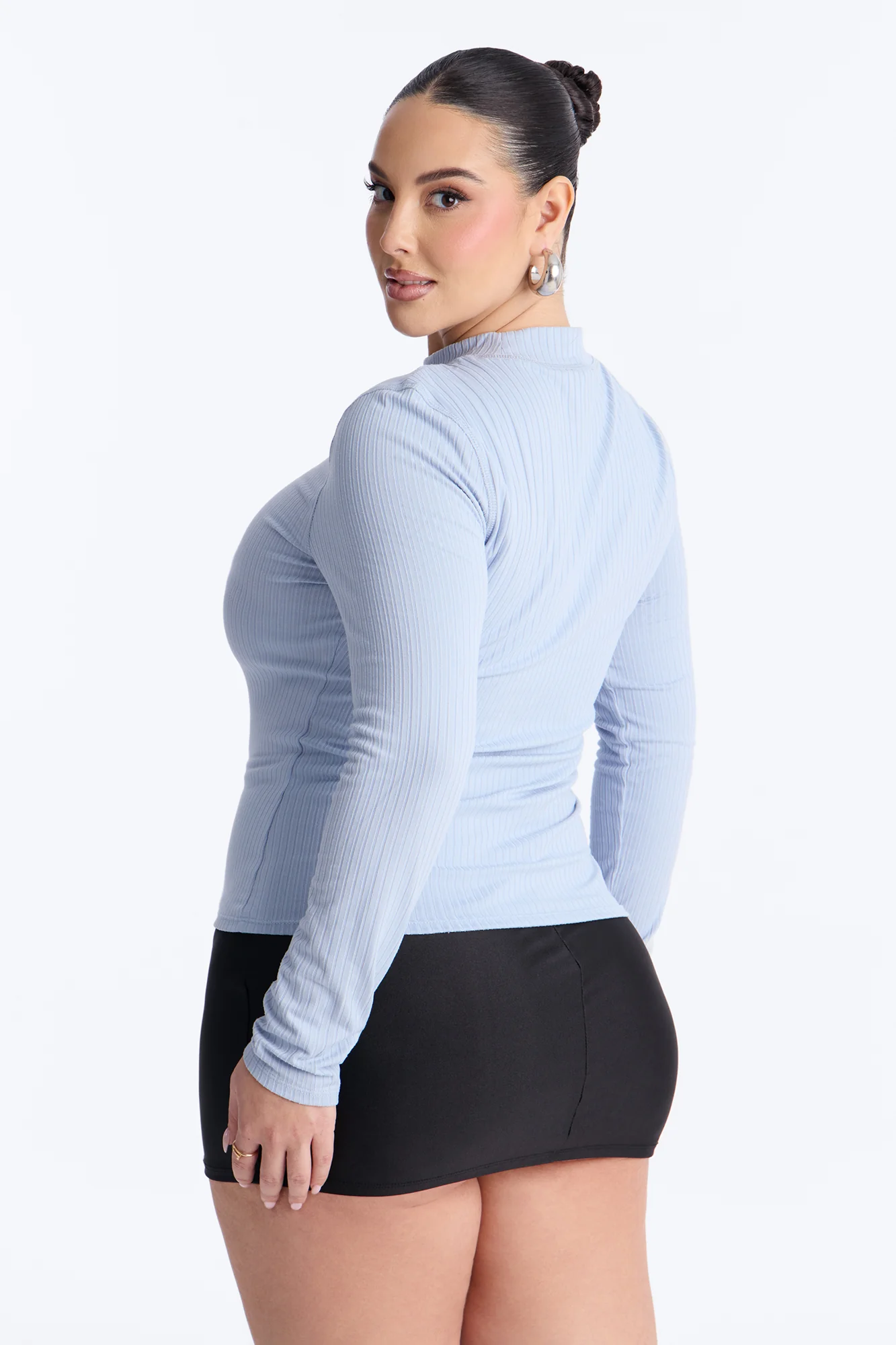 Rita Ribbed Long Sleeve Tee - Dusty Blue - Image 5