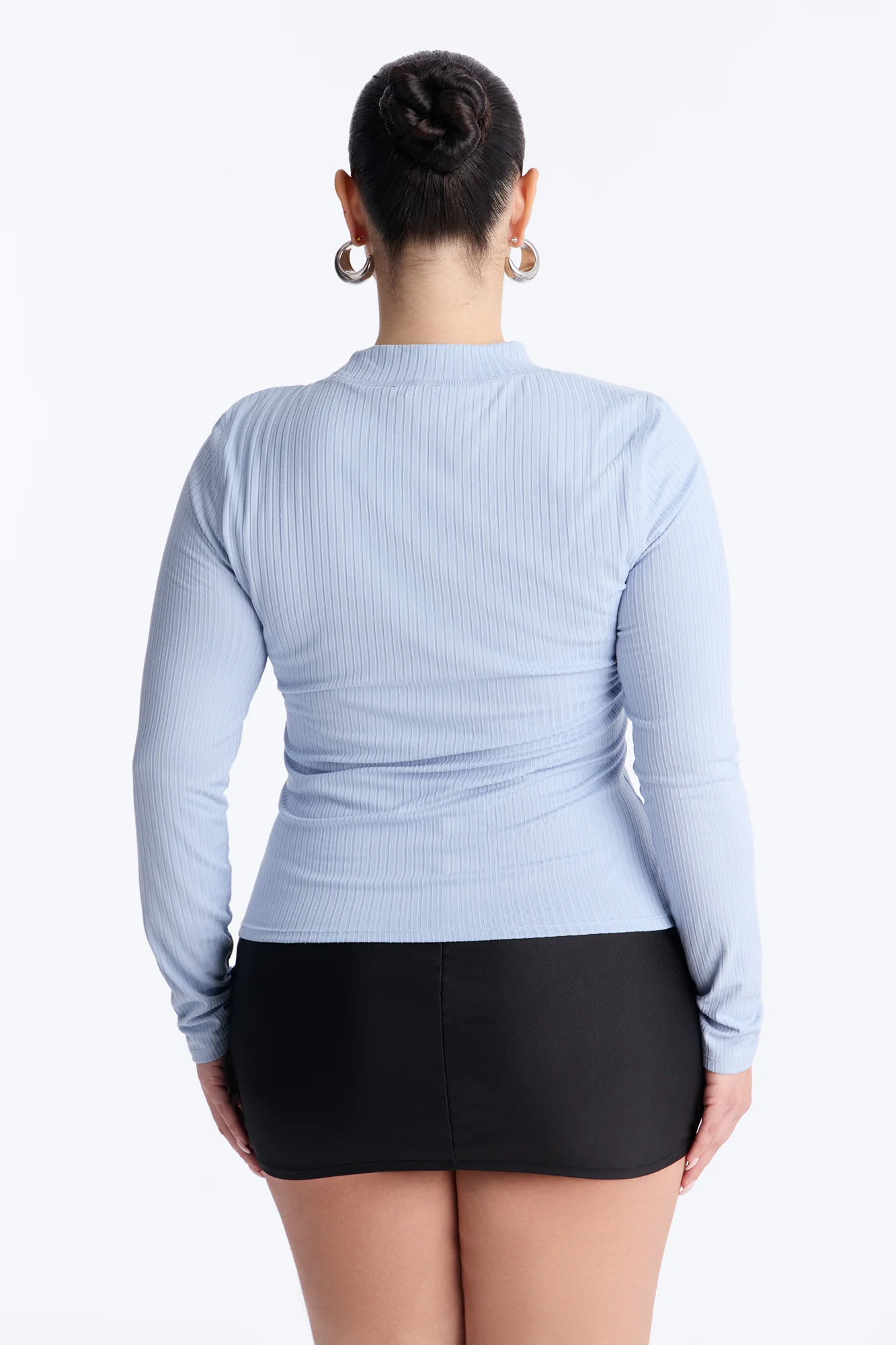 Rita Ribbed Long Sleeve Tee - Dusty Blue - Image 7
