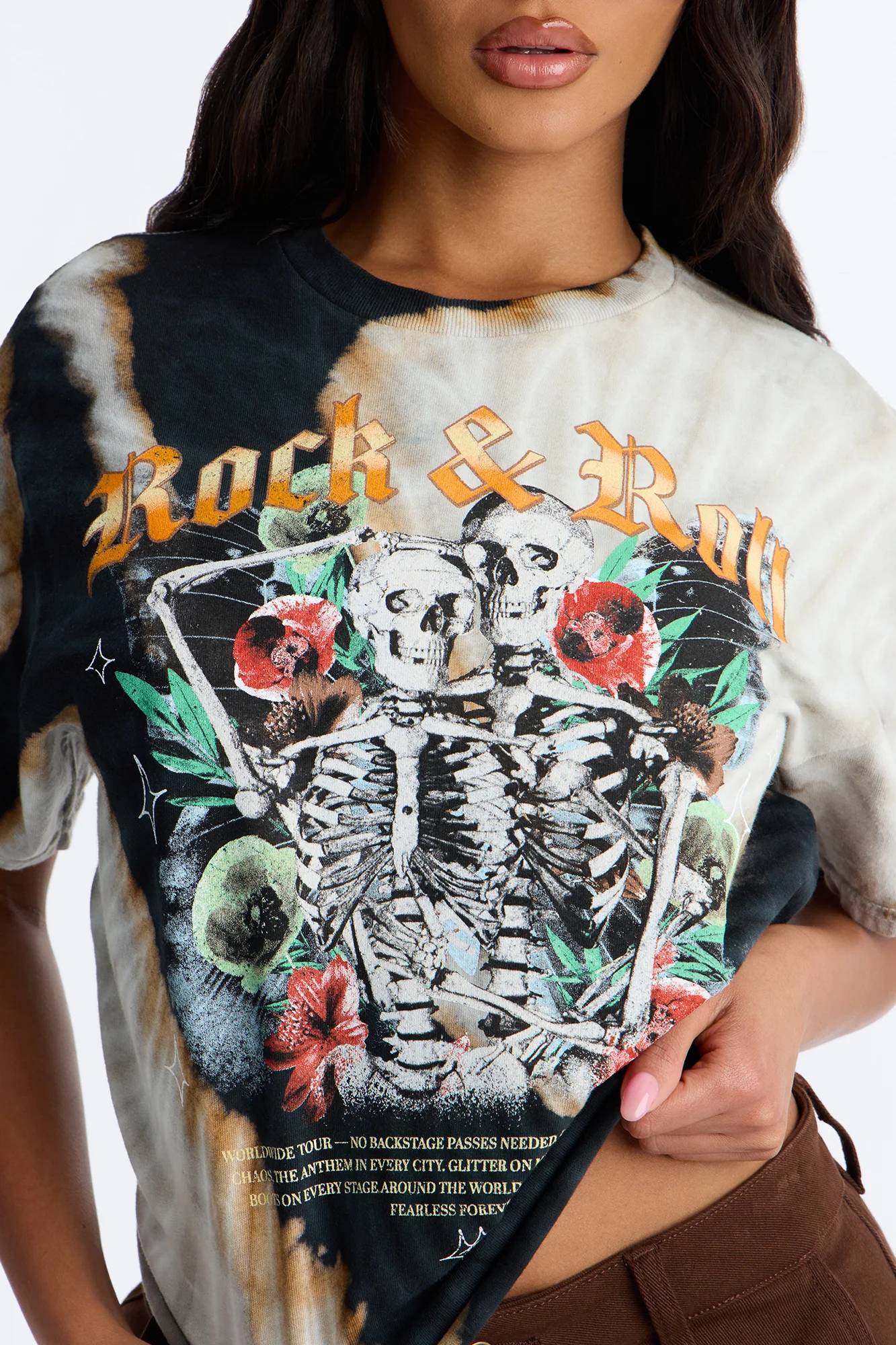 Rock & Roll Bleach Wash Crop Tee - Black Wash - Image 3