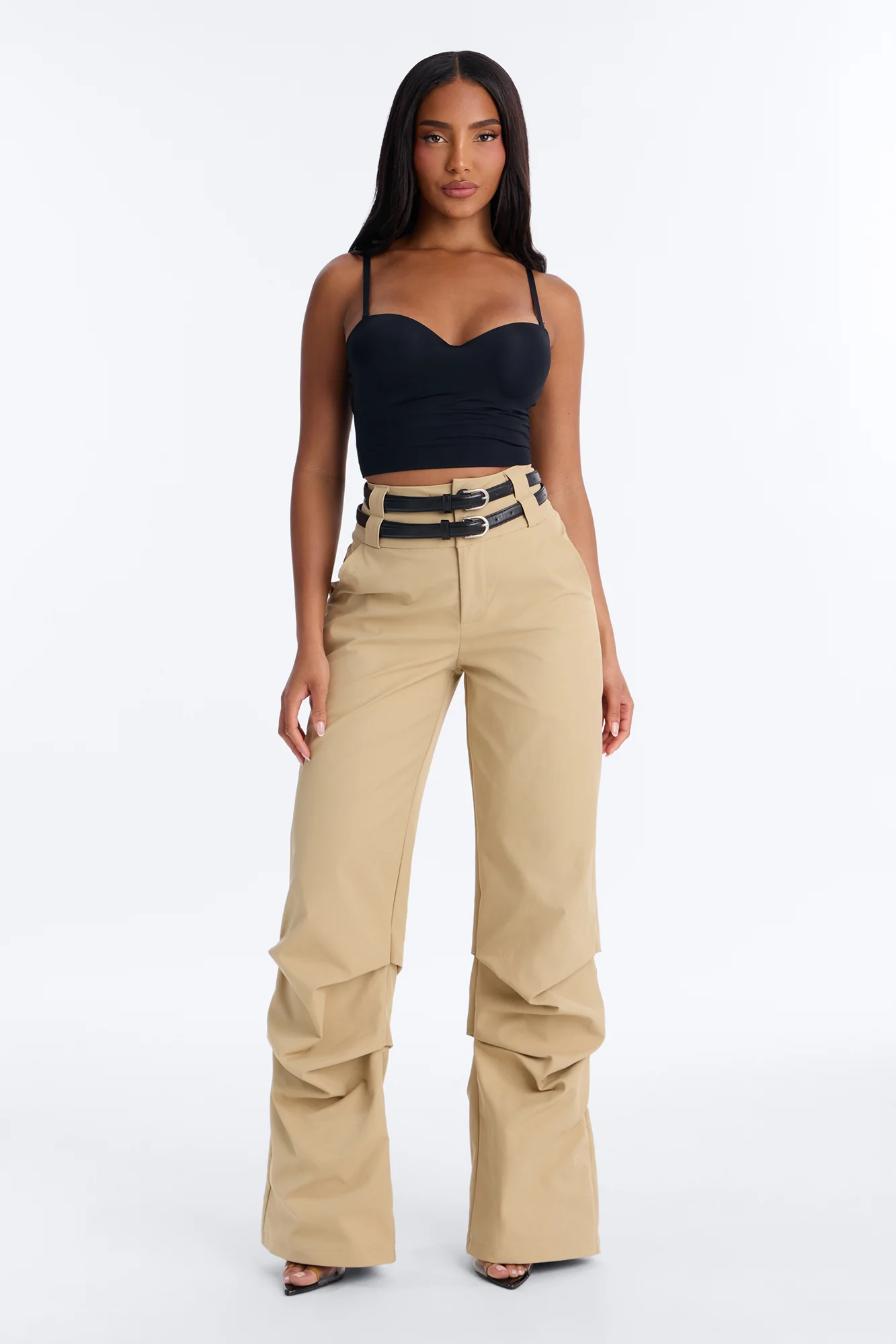 Rock Your World Double Belted Stacked Pant - Khaki