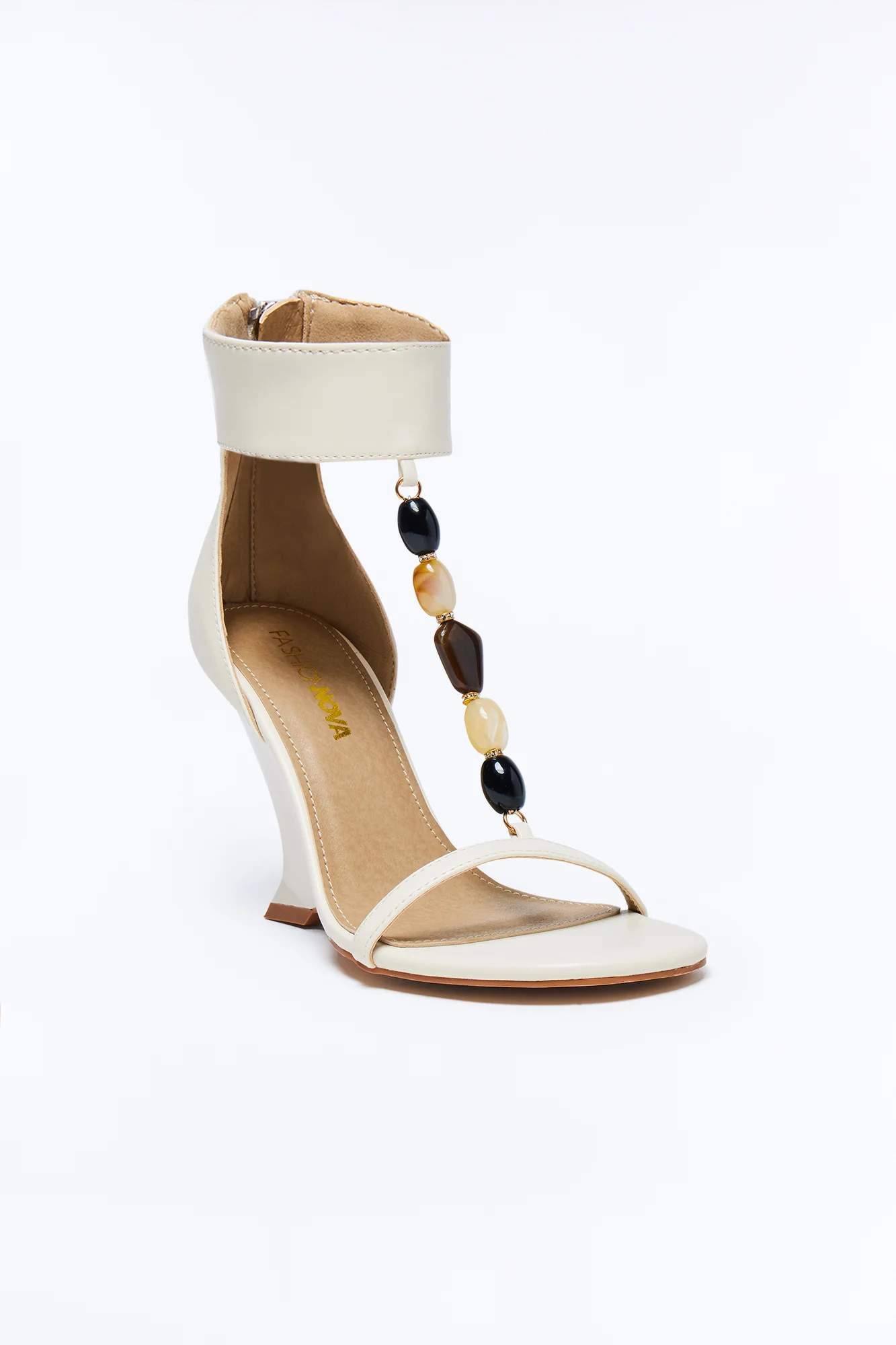 Rockie Beaded Ankle Strap Wedges - Cream - Image 2