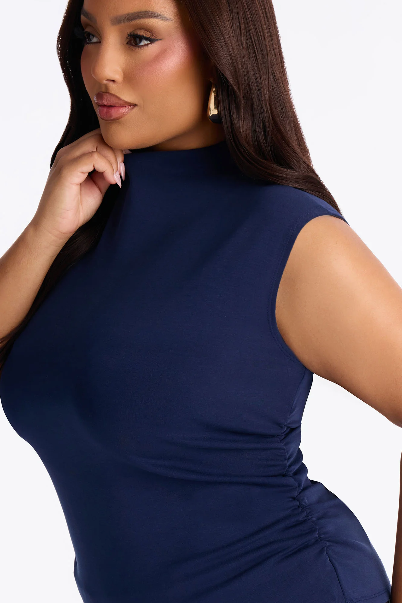 Rodeo Ruched Mock Neck Top - Navy - Image 8