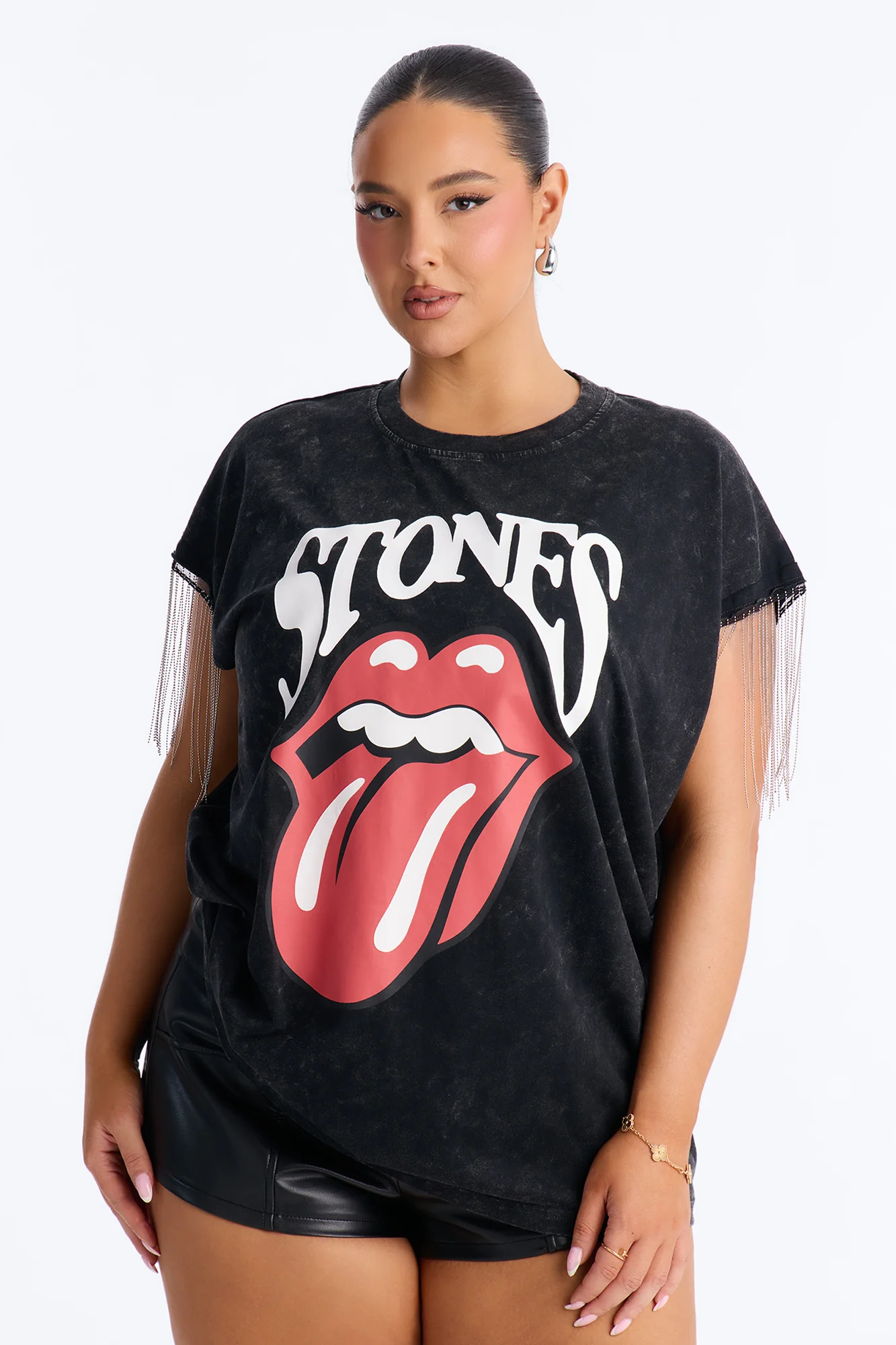 Rolling Stones Chain Sleeve Tee - Black - Image 5