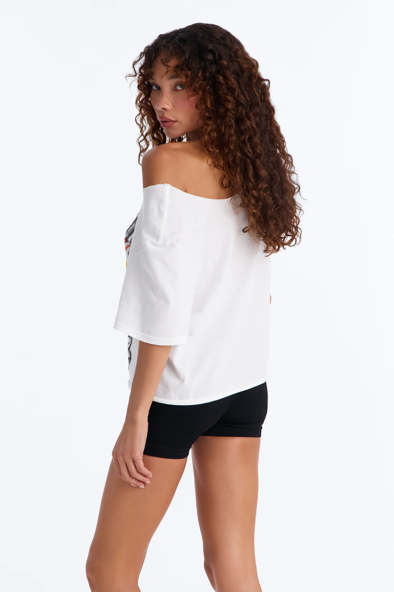 Rolling Stones Flame Off Shoulder Tee - White - Image 3