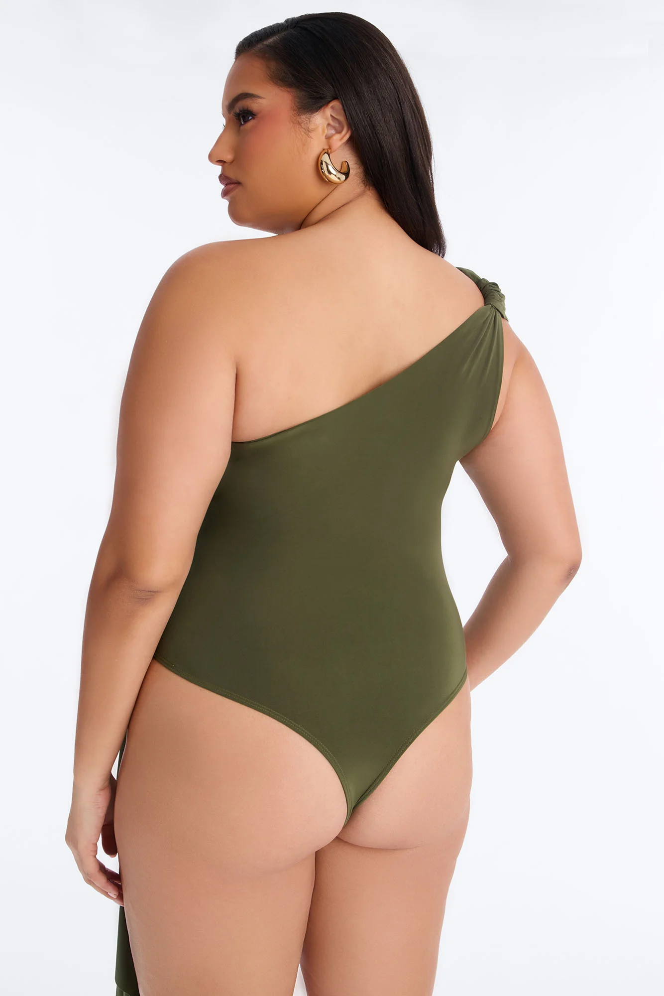 Roma Muse One Shoulder Draped Bodysuit - Olive - Image 10