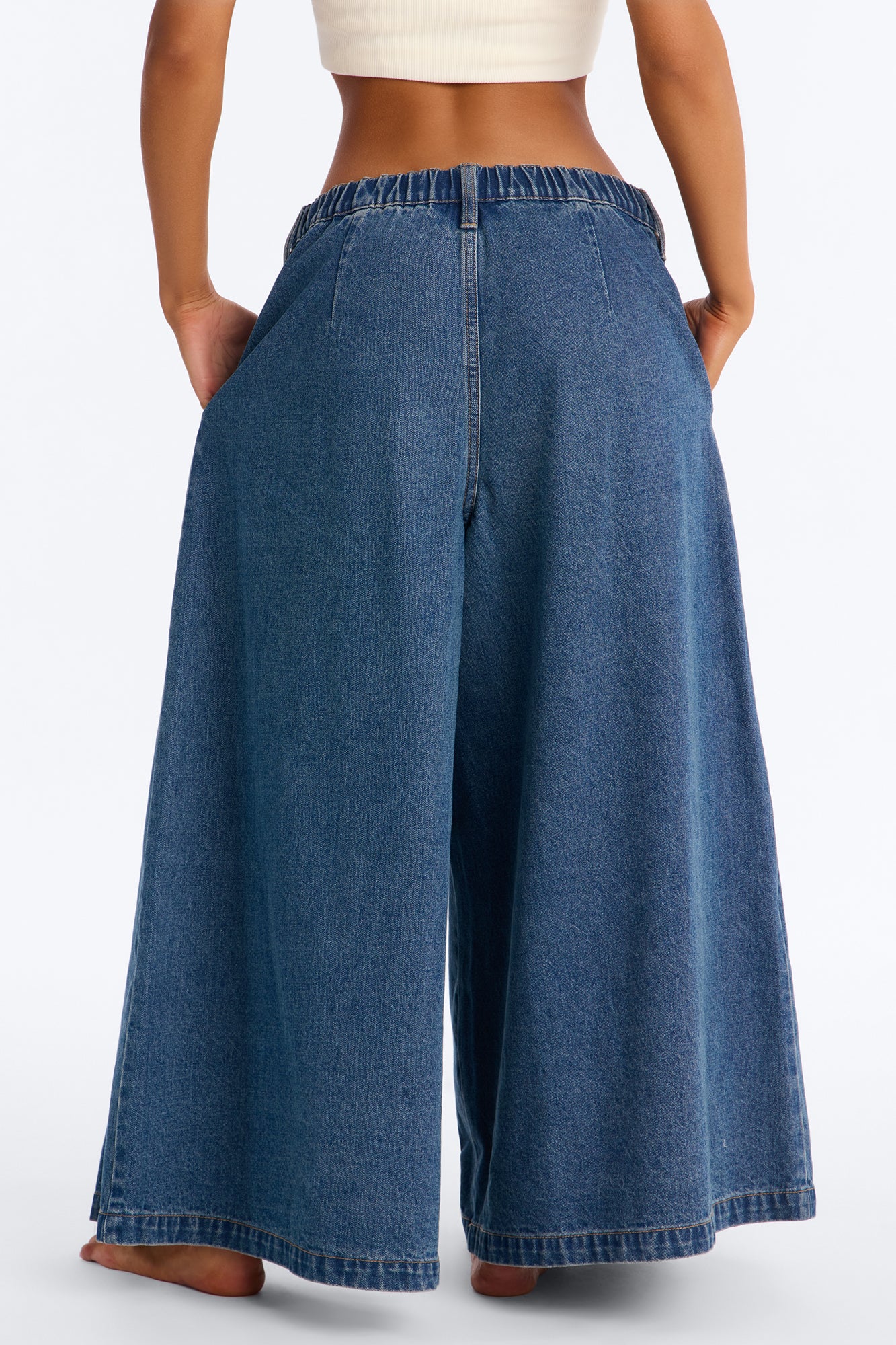 Roma Pleated Denim Culotte Jeans - Dark Wash - Image 4