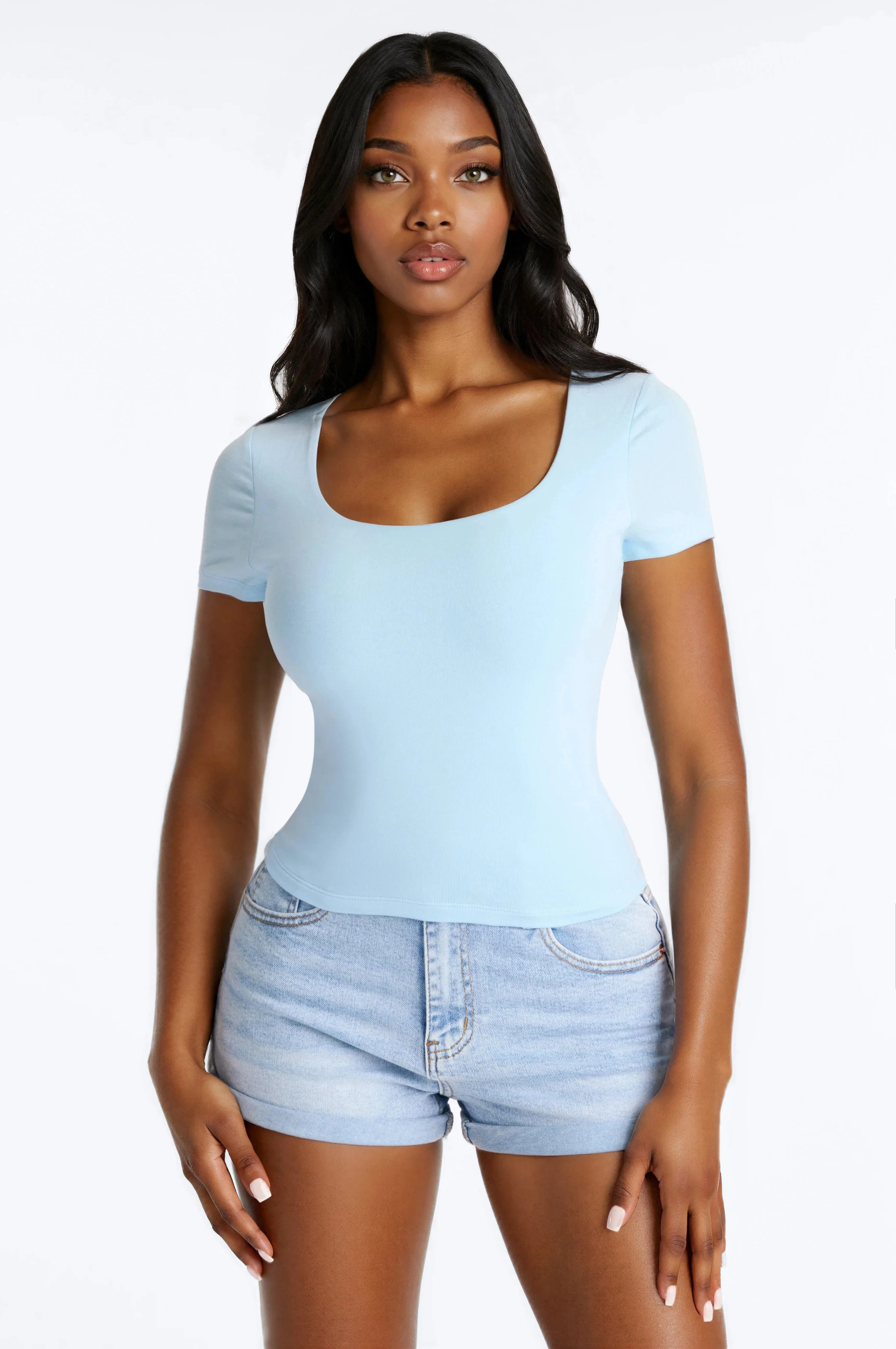 Marissa Double Lined Basic Top - Light Blue