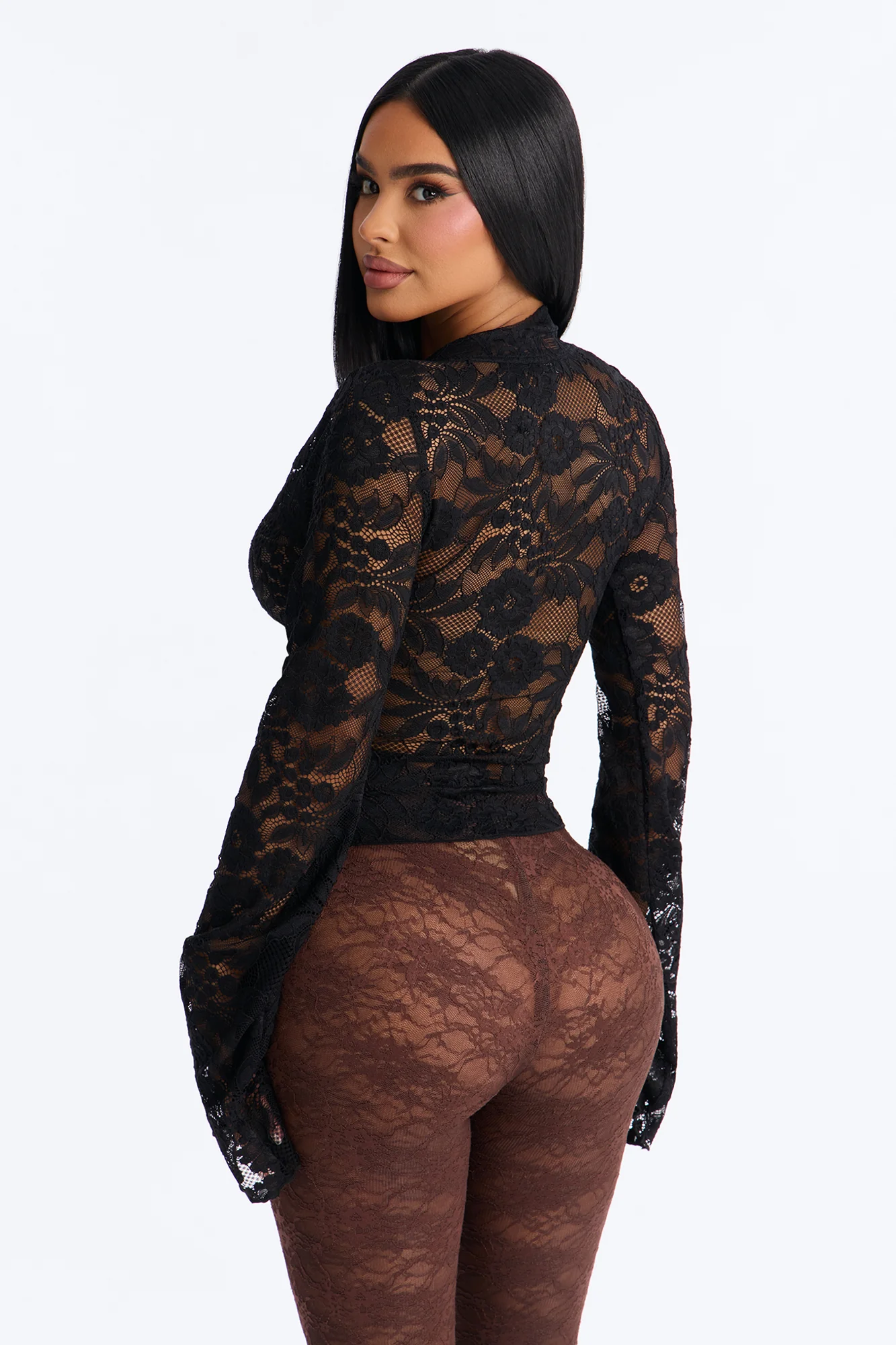 Romance Hour Sheer Lace Long Sleeve Top - Black - Image 4