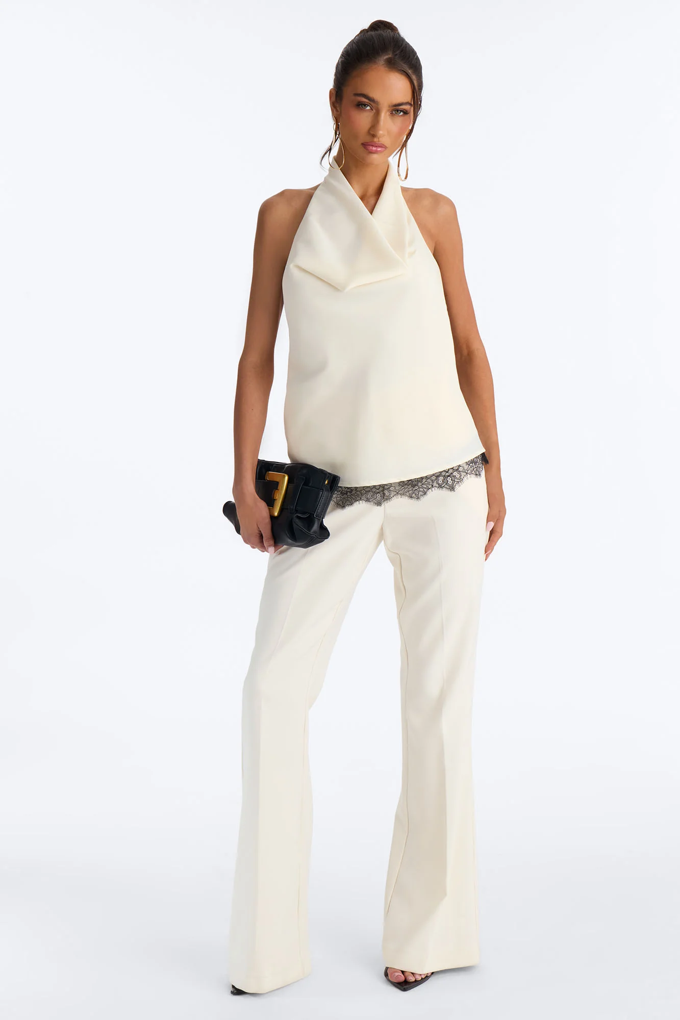 Romantic Chaos Lace Contrast Satin Halter Top - Cream/combo - Image 2