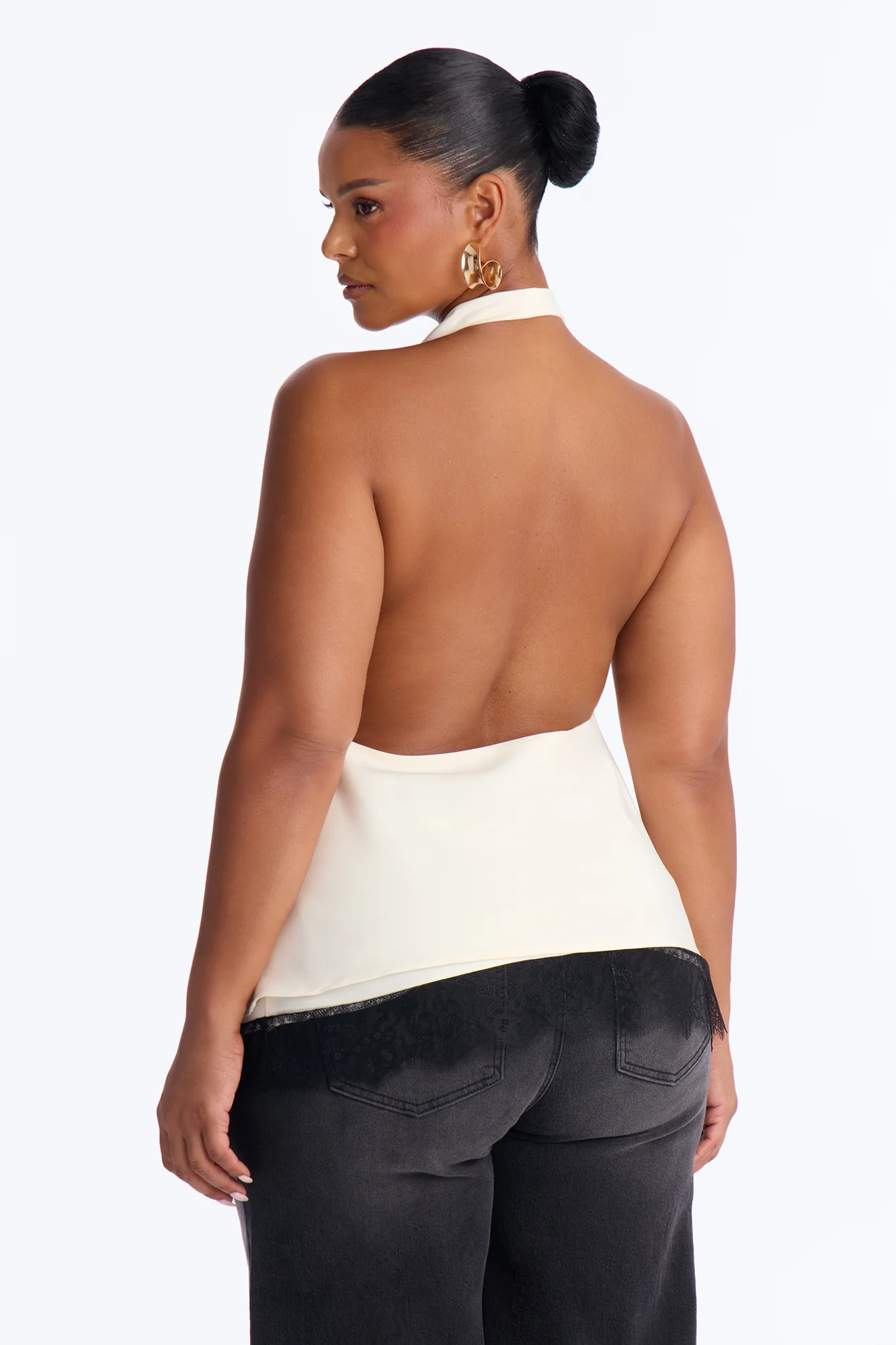 Romantic Chaos Lace Contrast Satin Halter Top - Cream/combo - Image 7