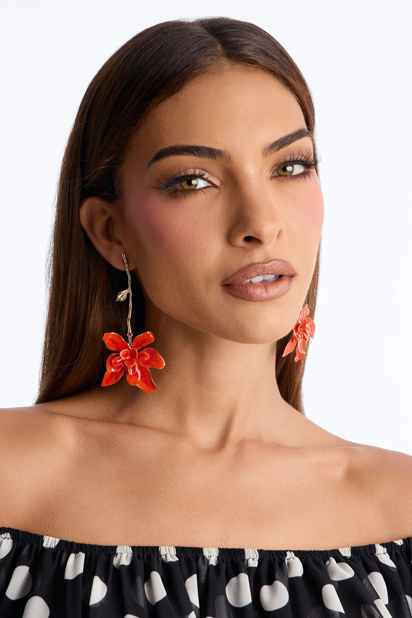 Romantic Gal Floral Drop Earrings - Gold/Orange - Image 2
