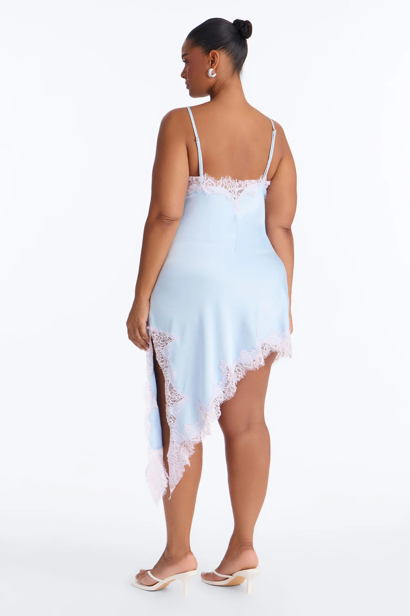 Romee Lace Trim Satin Mini Dress - Light Blue - Image 9