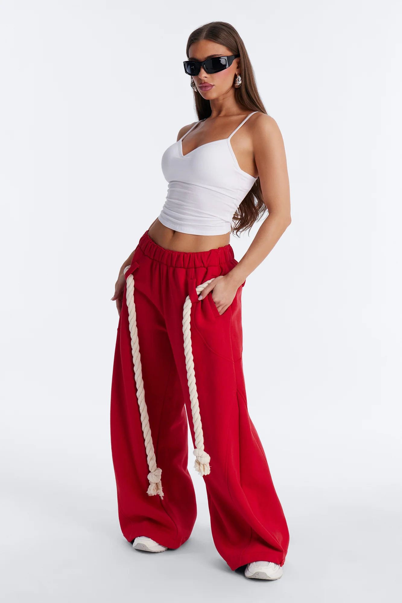 Rope Me In Baggy Barrel Sweatpants - Red