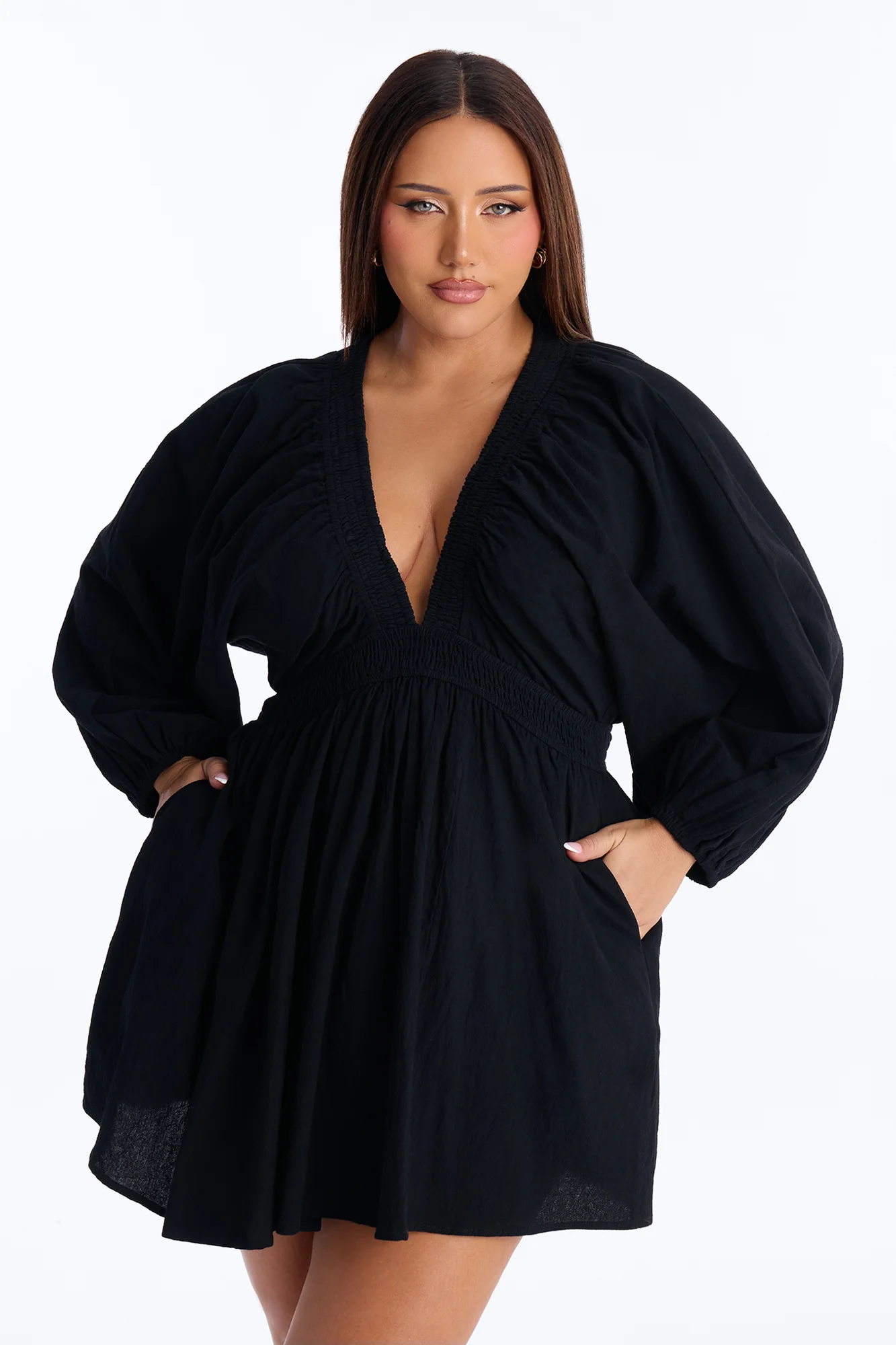 Rory Poplin Mini Dress - Black - Image 4