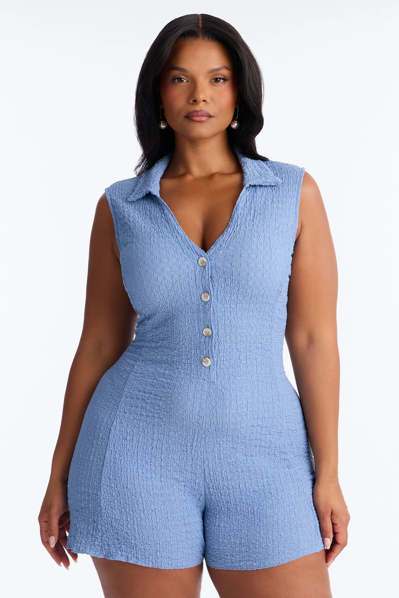 Rosa Textured Sleeveless Romper - Slate Blue - Image 5