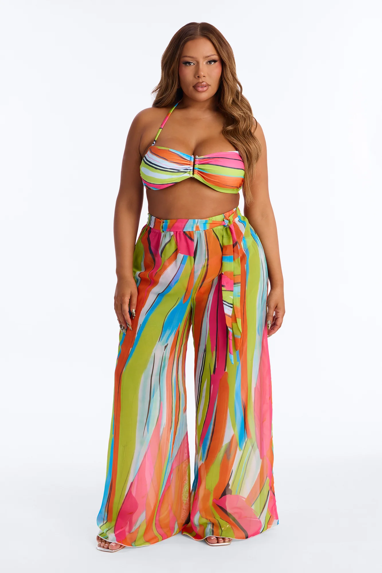 Rosalia Geometric Print Bandeau Bikini & Pant Set - Multi Color - Image 7
