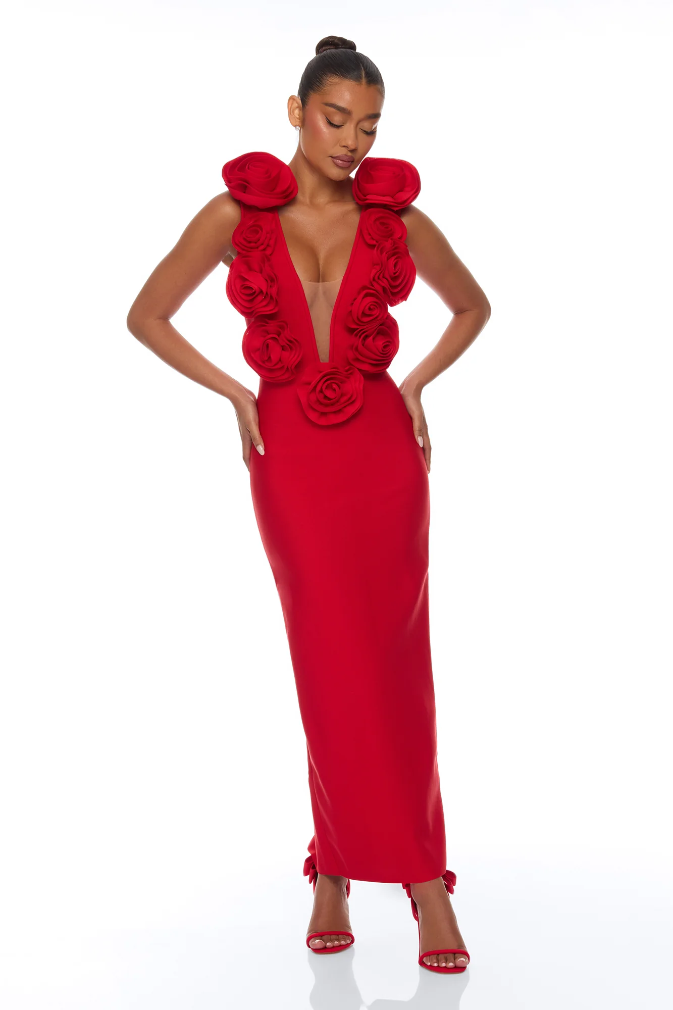 Rosalia Rosette Bandage Maxi Dress - Red