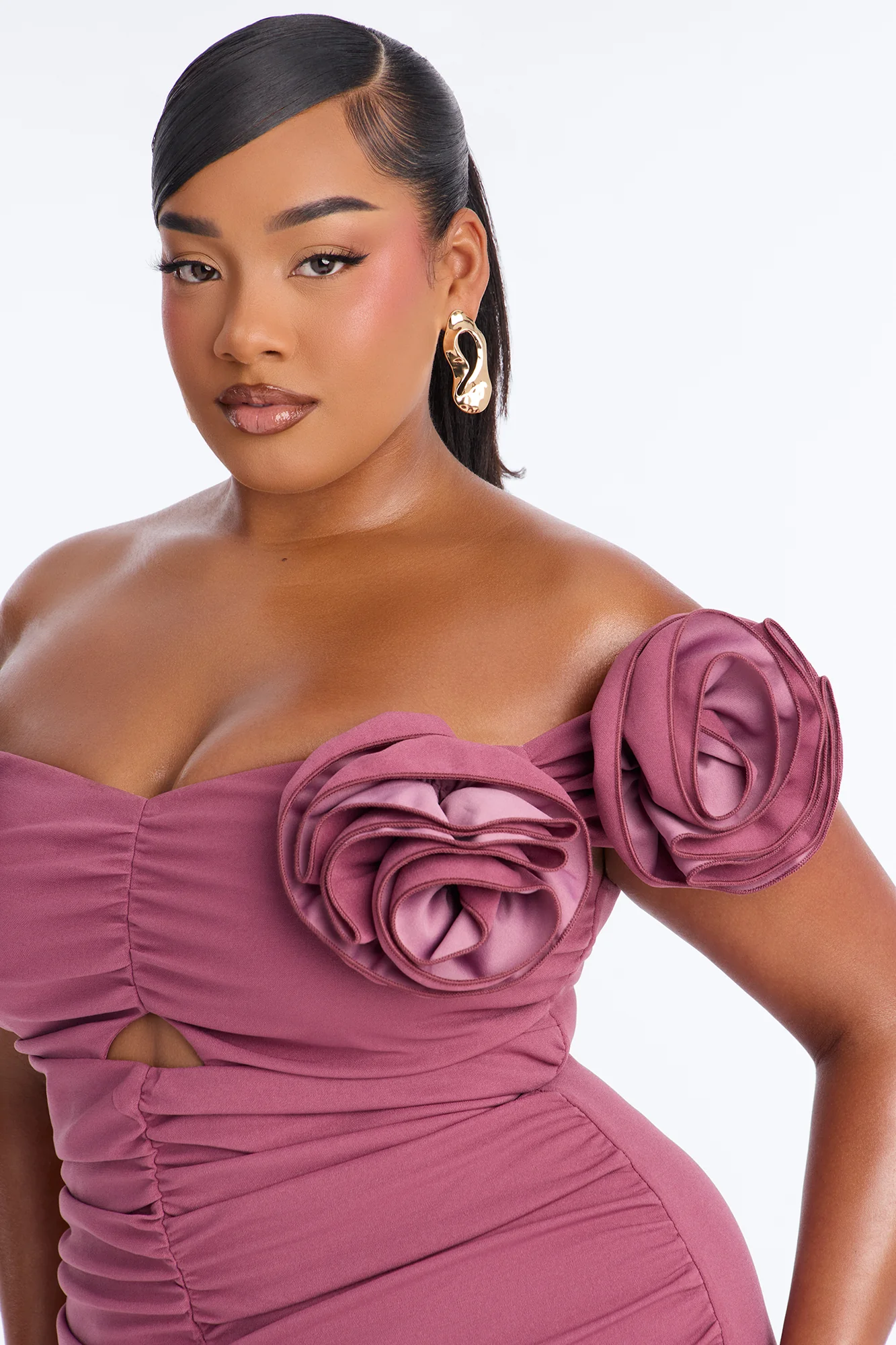 Rosalie Off Shoulder Mini Dress - Mauve - Image 7