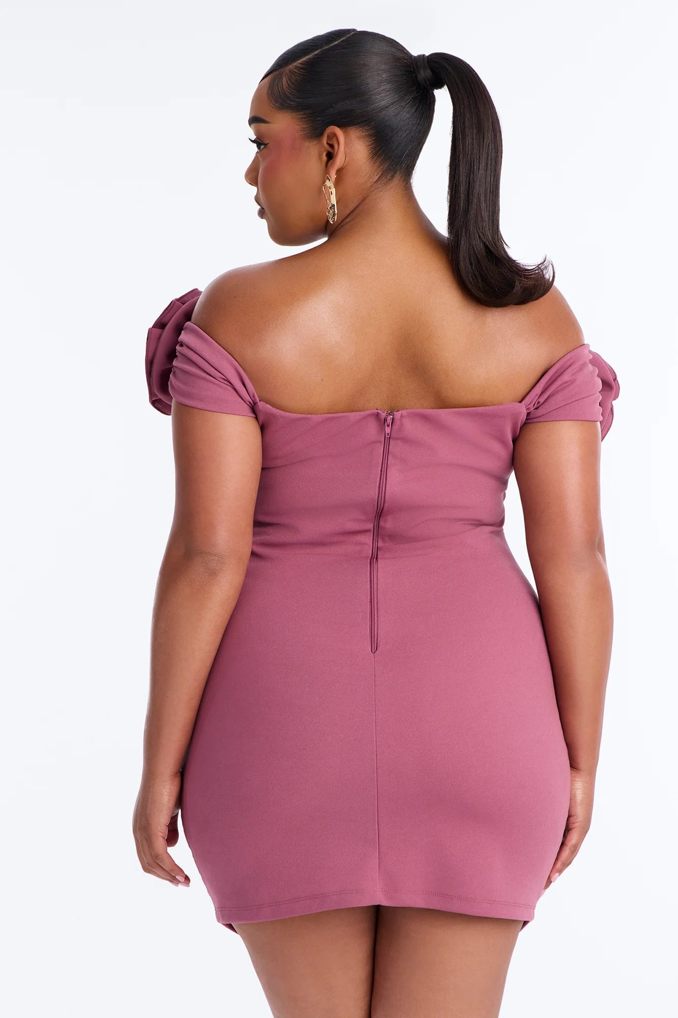Rosalie Off Shoulder Mini Dress - Mauve - Image 8