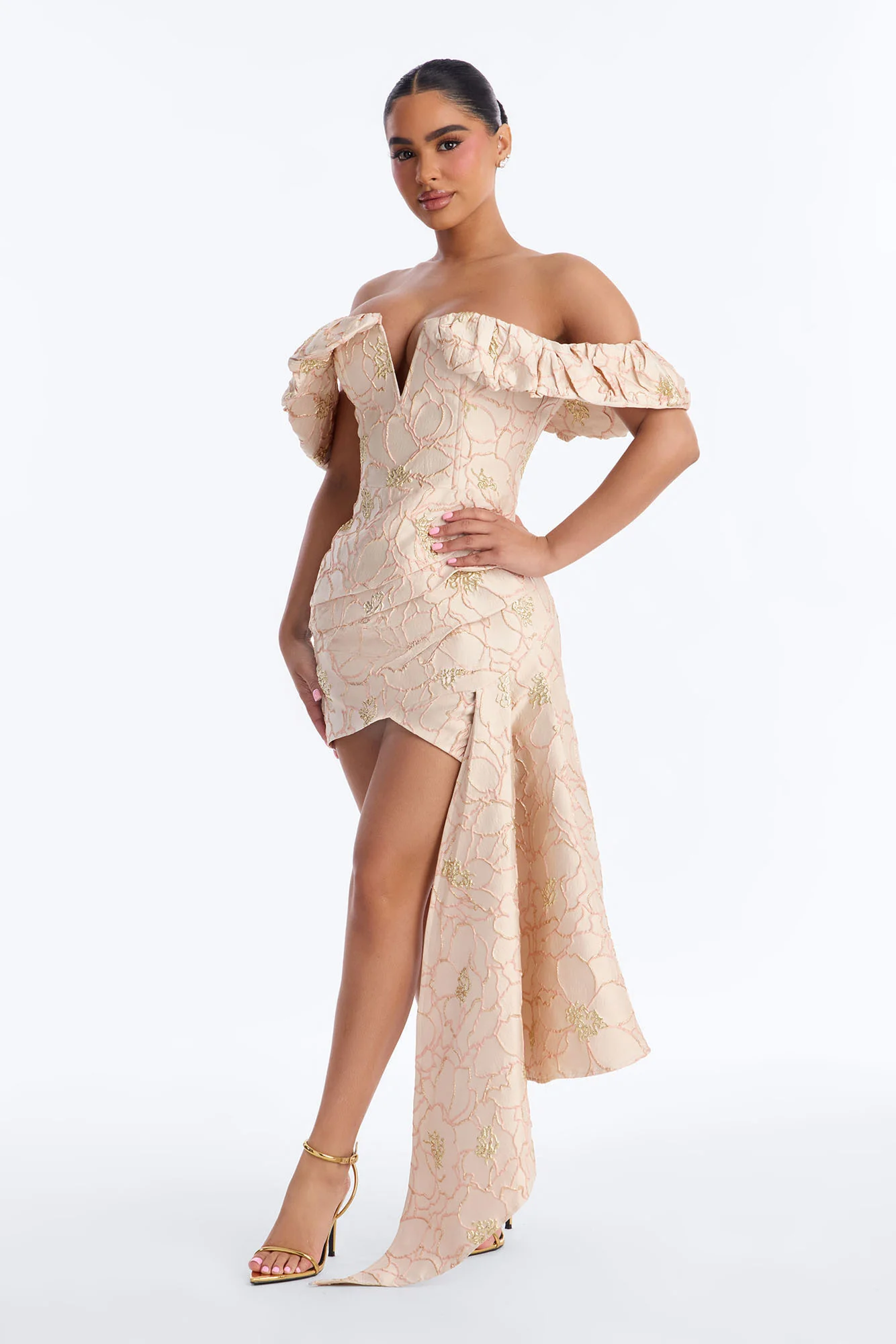 Rosalina Ruffle Sleeve Jacquard Mini Dress - Light Pink