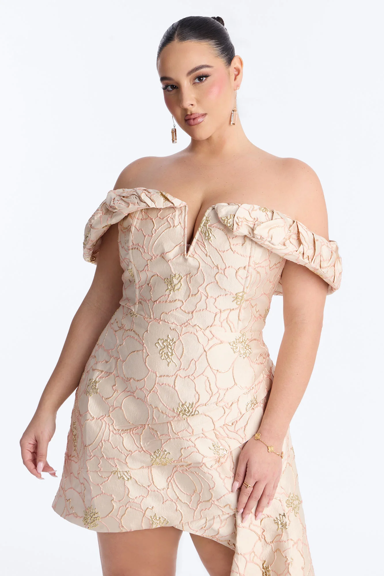 Rosalina Ruffle Sleeve Jacquard Mini Dress - Light Pink - Image 6