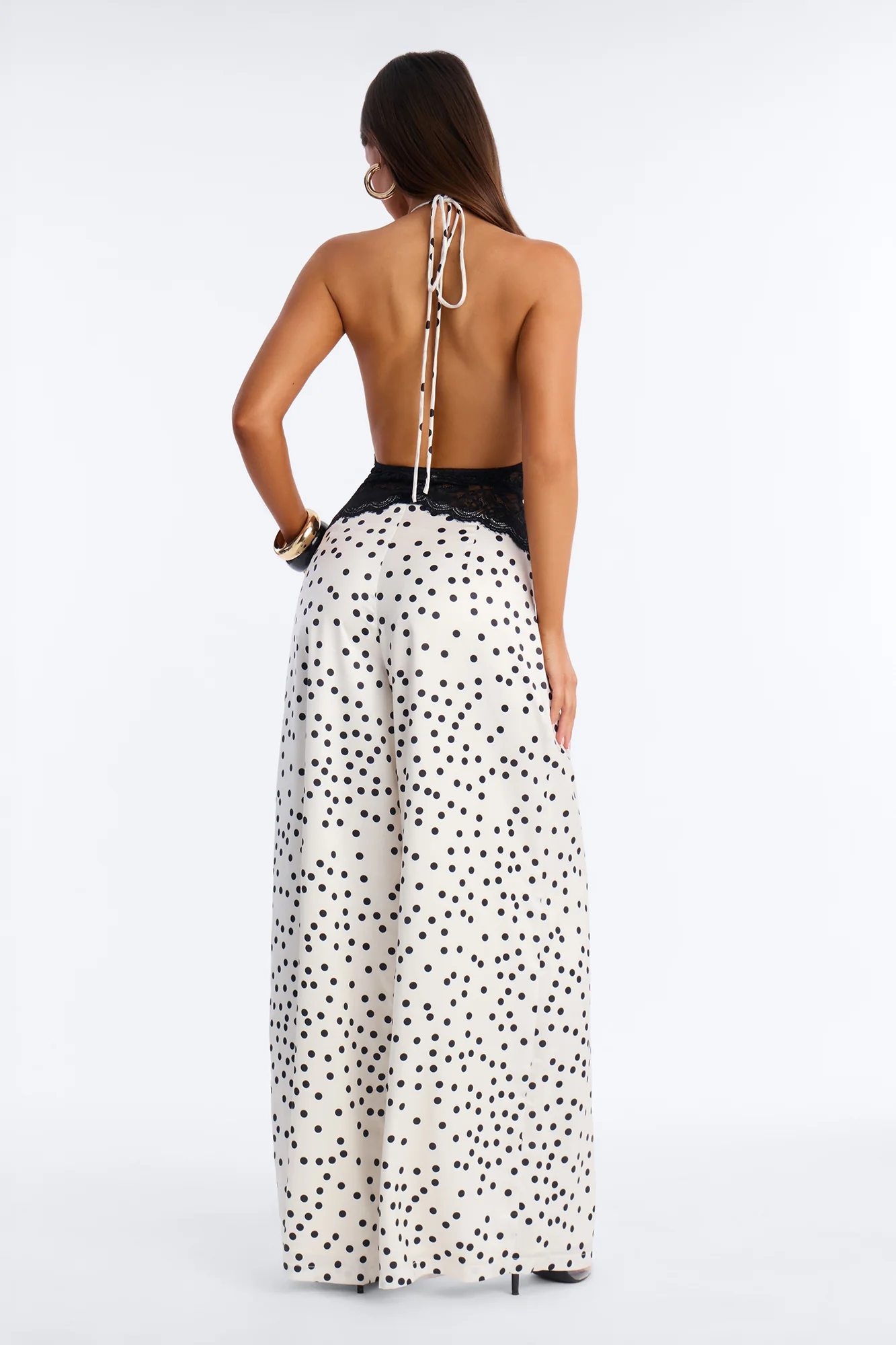 Rosalya Backless Lace Trim Jumpsuit - White/Black - Image 4