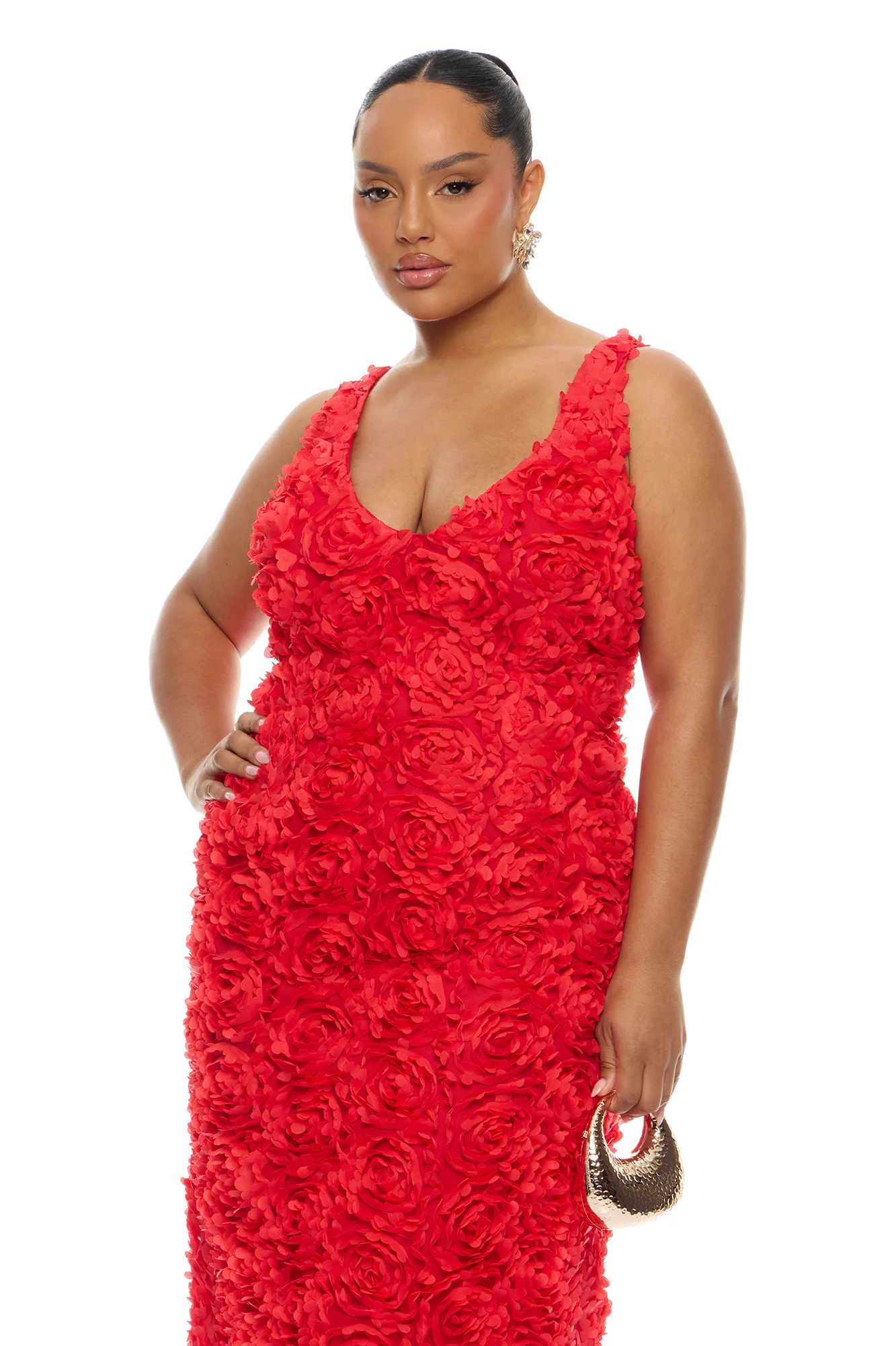 Rose Gardens Floral Applique Midi Dress - Red - Image 6