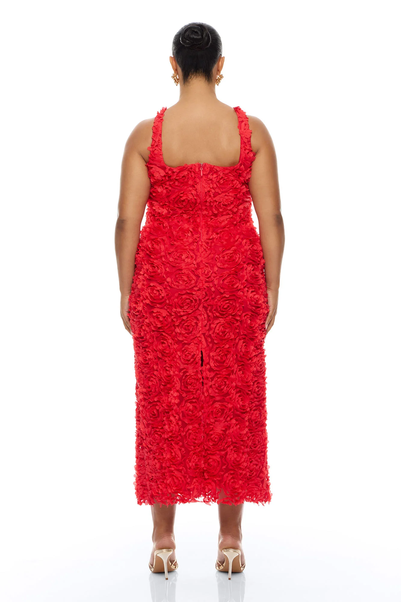 Rose Gardens Floral Applique Midi Dress - Red - Image 8