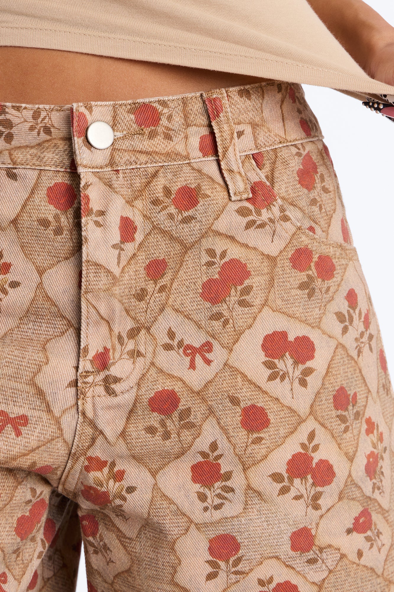 Roses Are Red Printed Denim Jorts - Brown/combo - Image 3