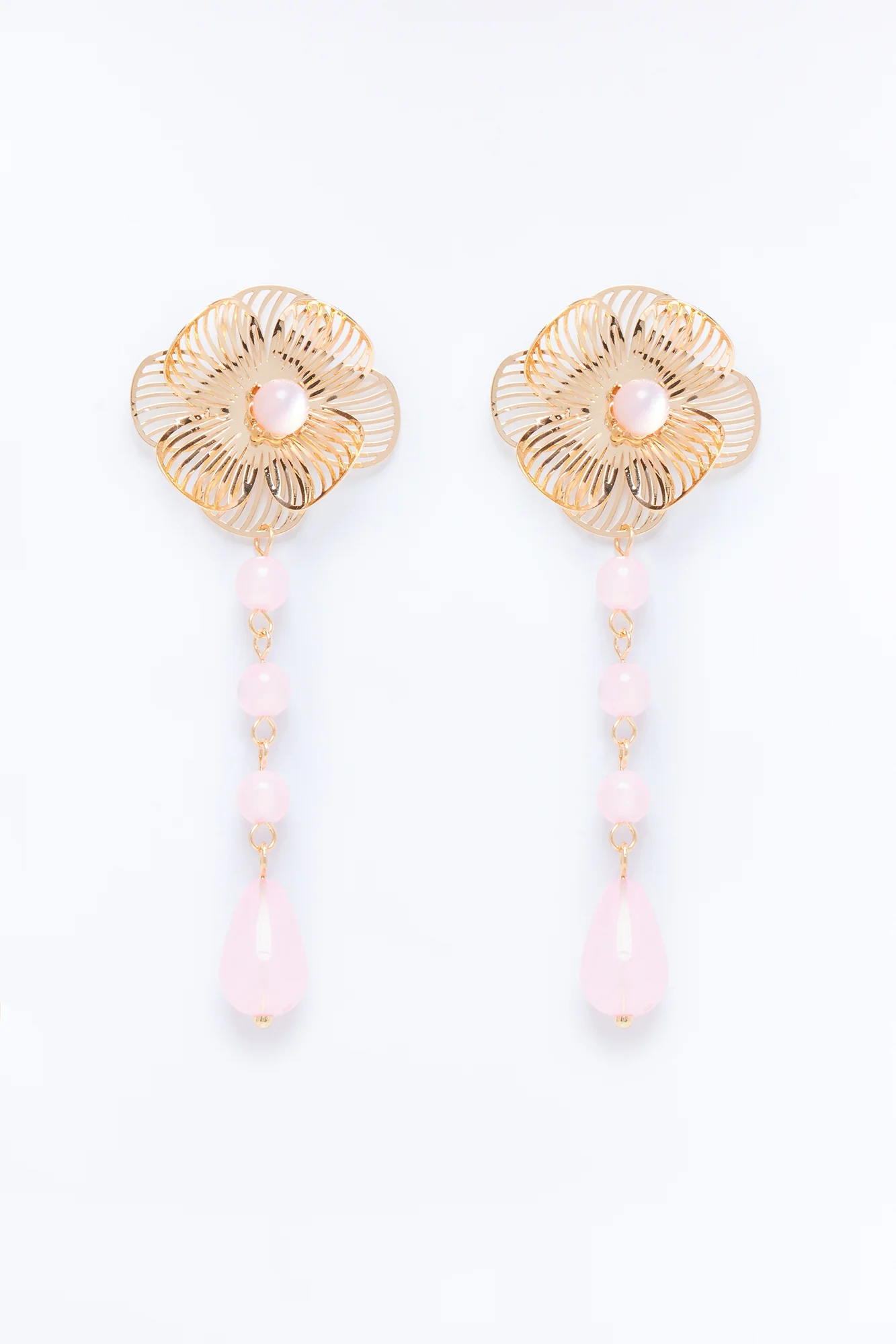 Roseveil Drop Earrings - Gold/Pink - Image 3
