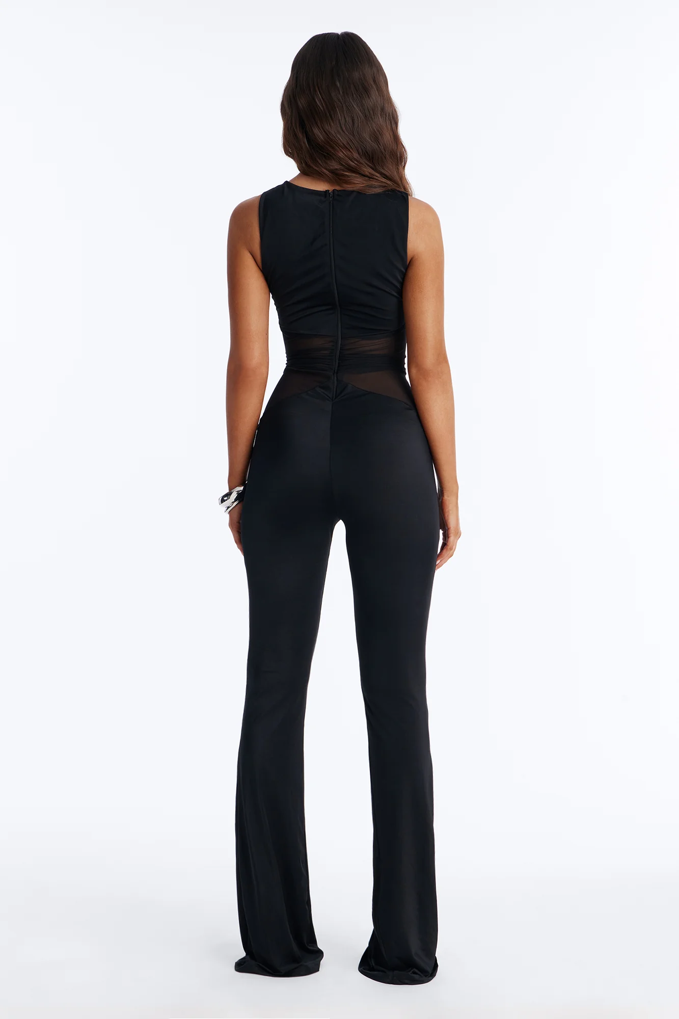 Rosina Ruched High Neck Flare Leg Jumpsuit - Black - Image 4