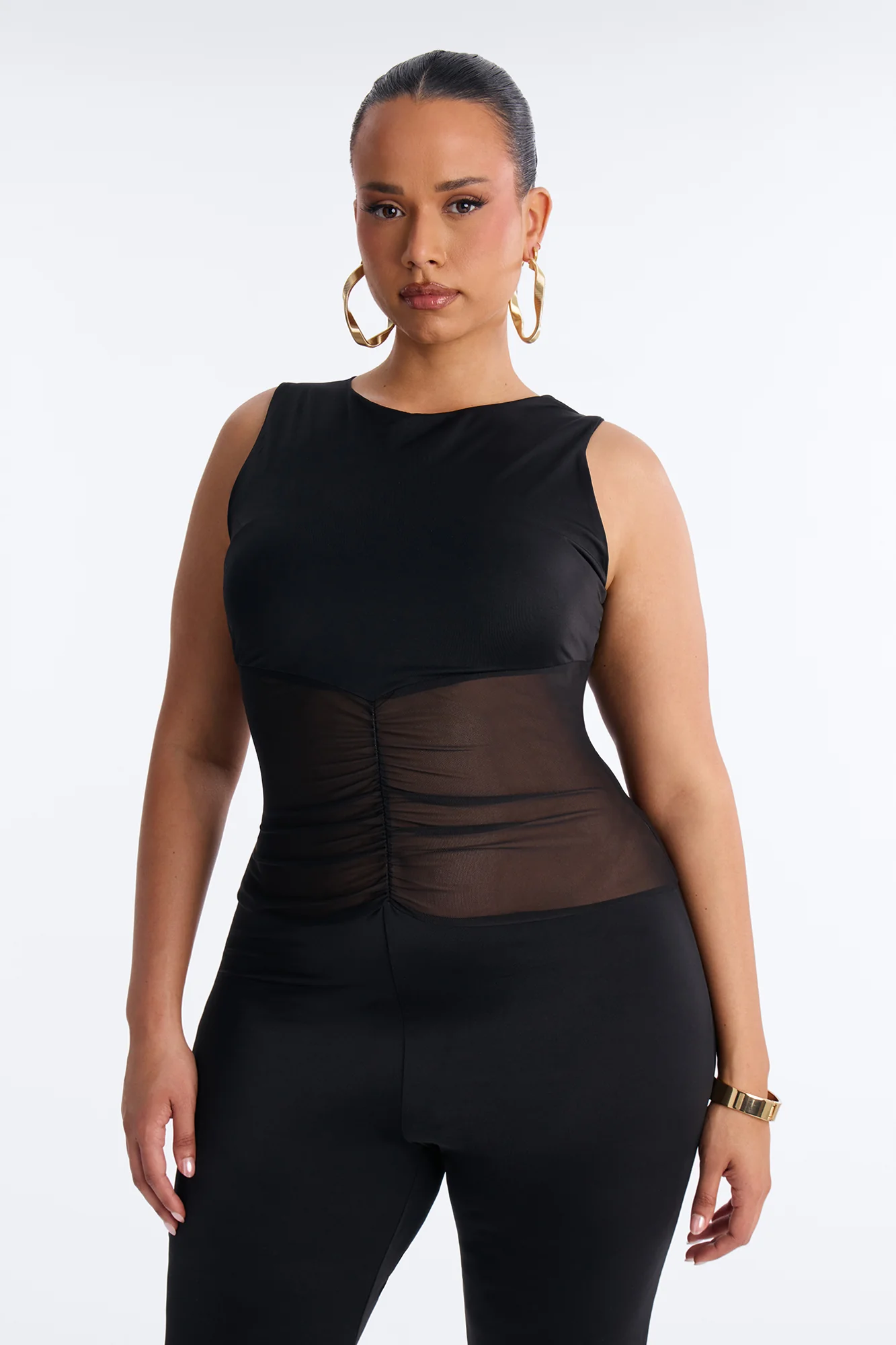 Rosina Ruched High Neck Flare Leg Jumpsuit - Black - Image 6