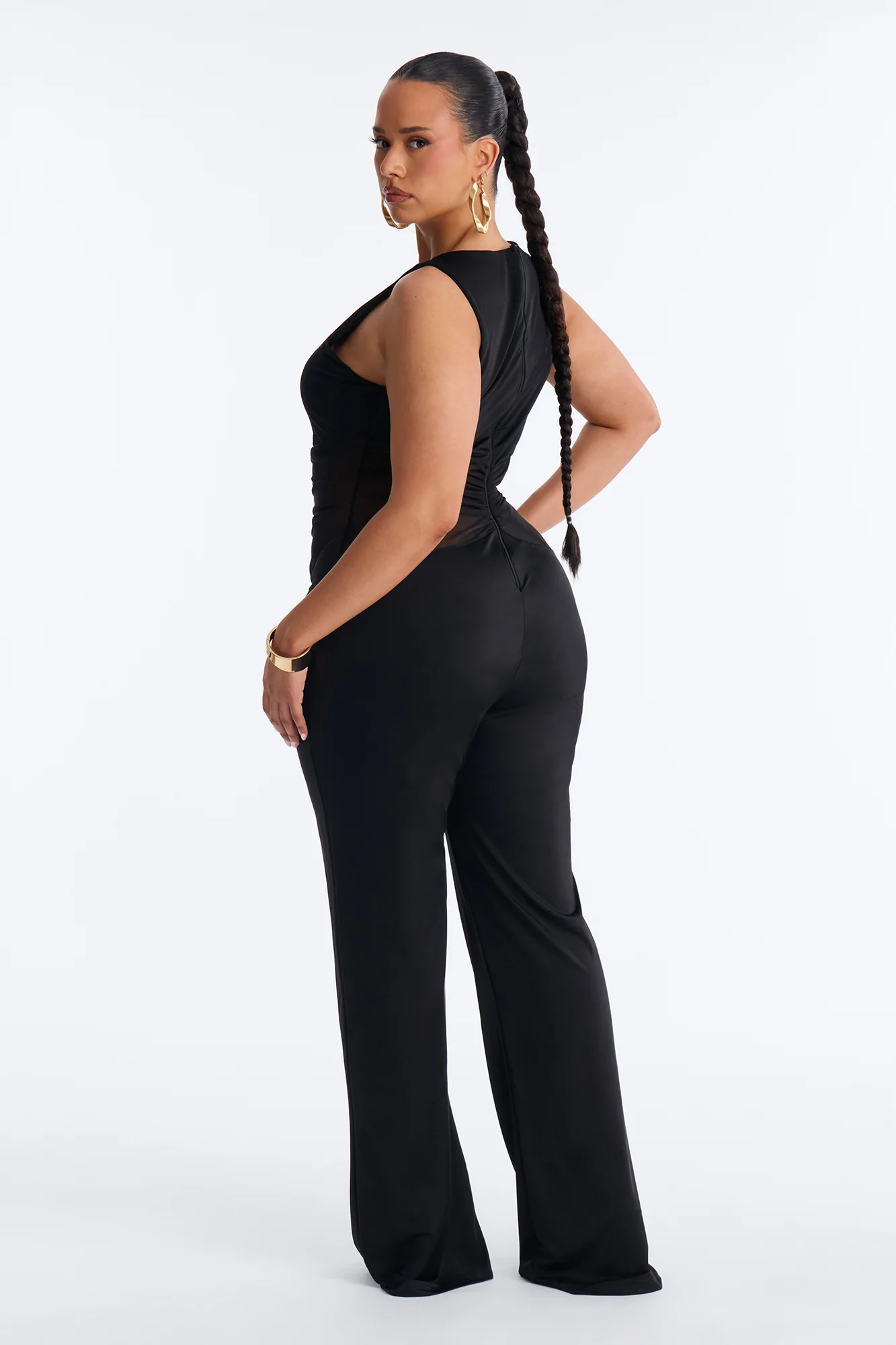 Rosina Ruched High Neck Flare Leg Jumpsuit - Black - Image 8