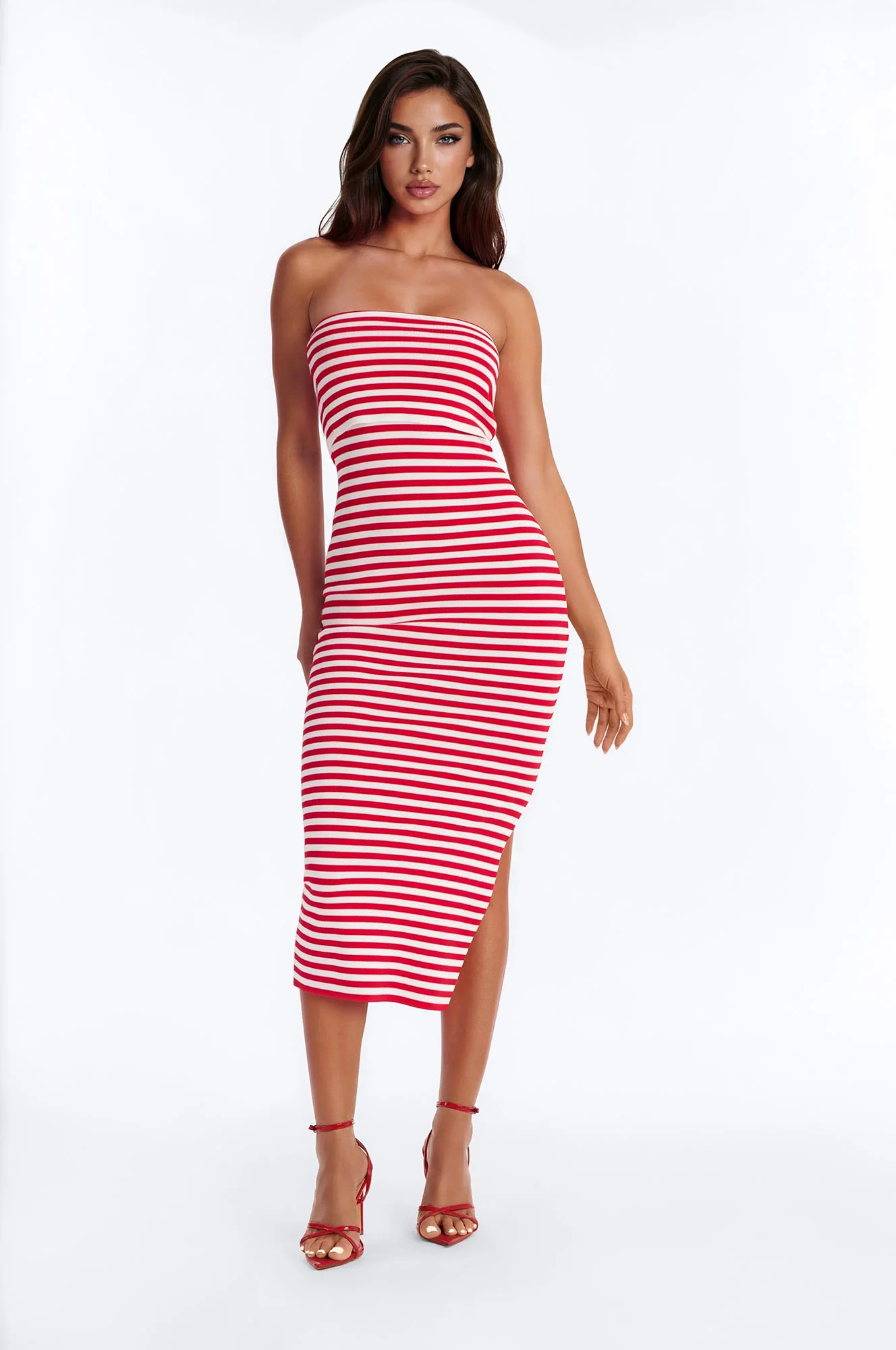 Roslin Striped Knit Midi Dress - Red/combo