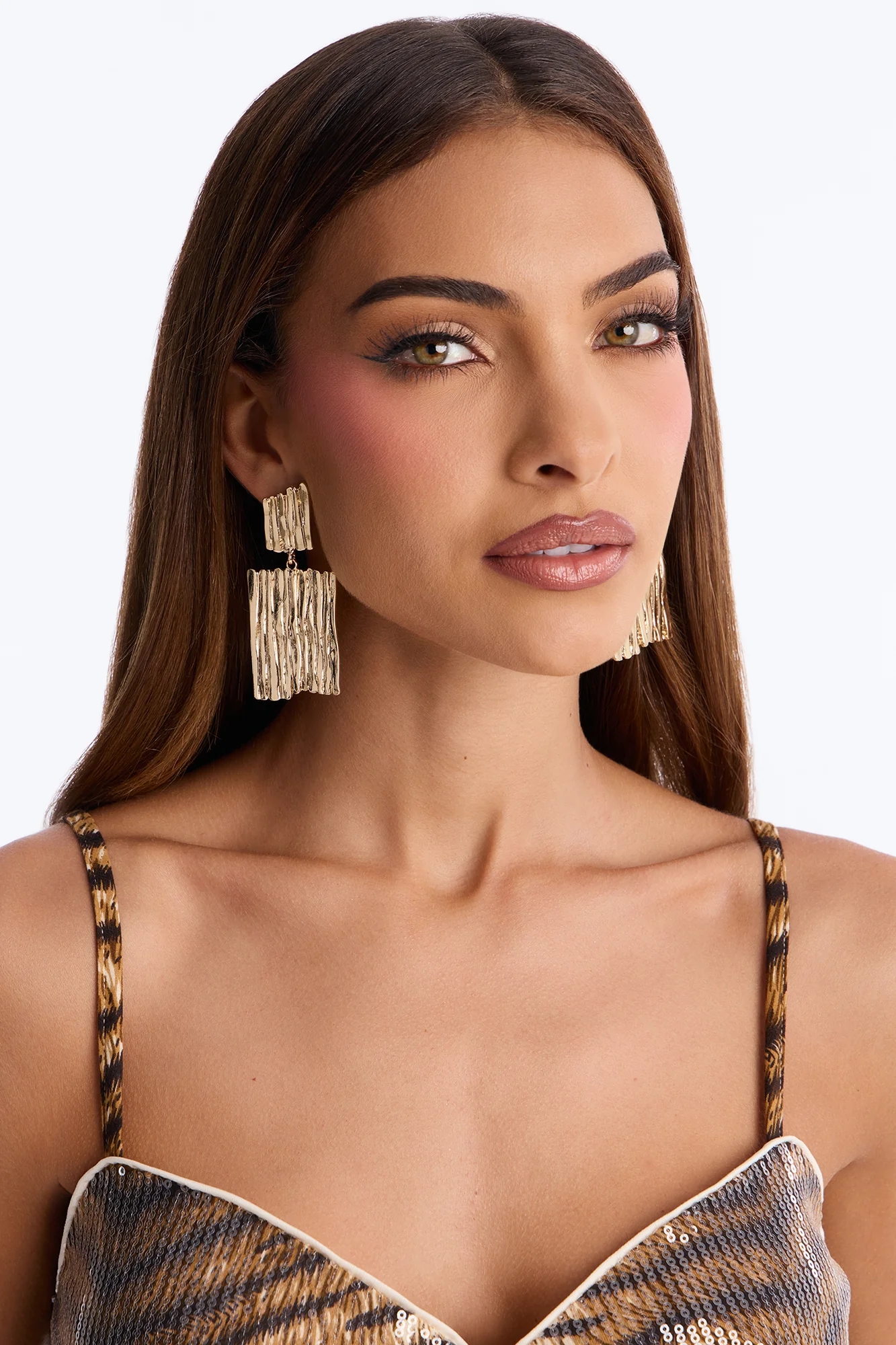 Rough Around Textured Drop Earrings - Gold - Image 2