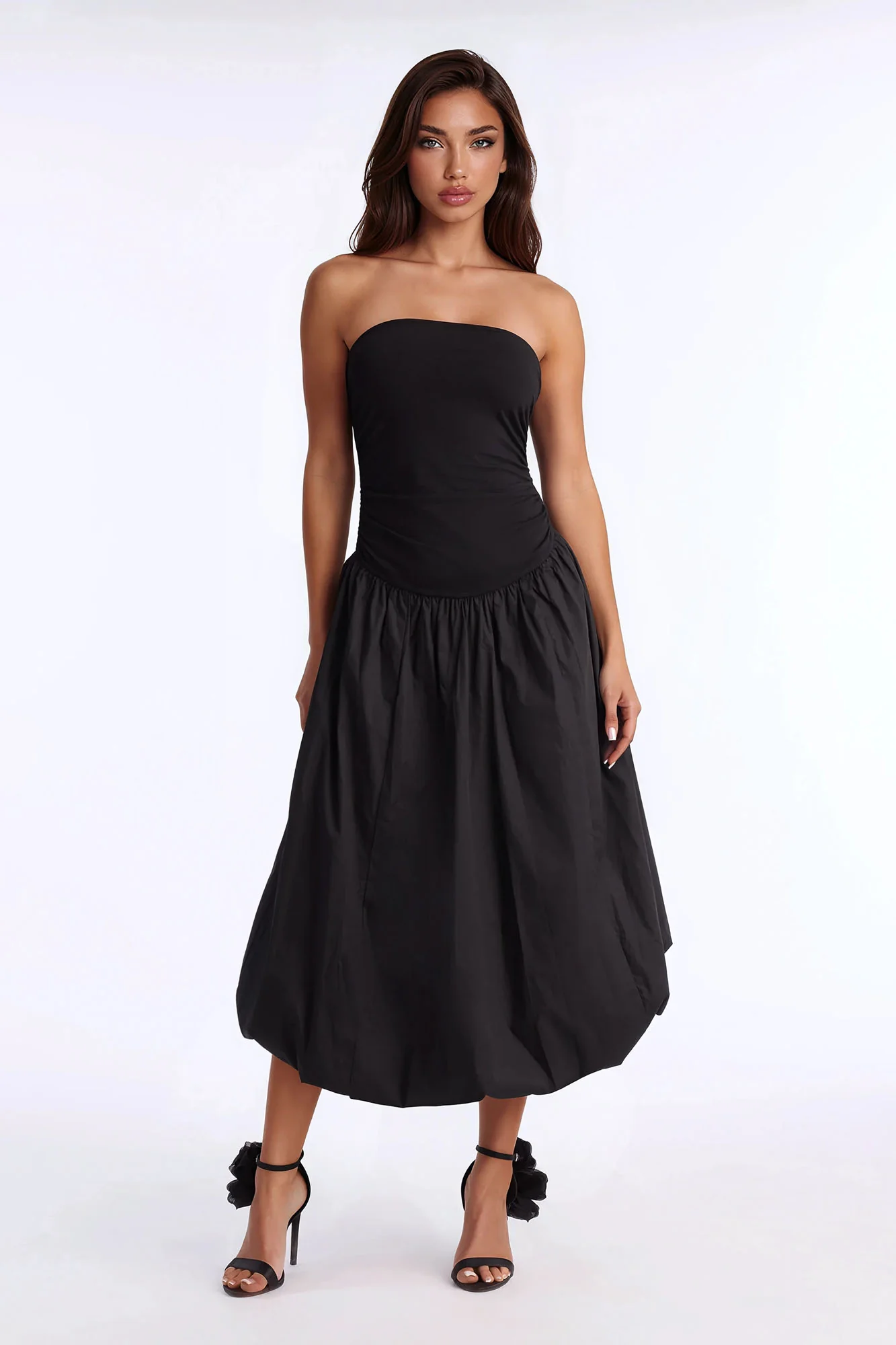 Rowin Bubble Midi Dress - Black