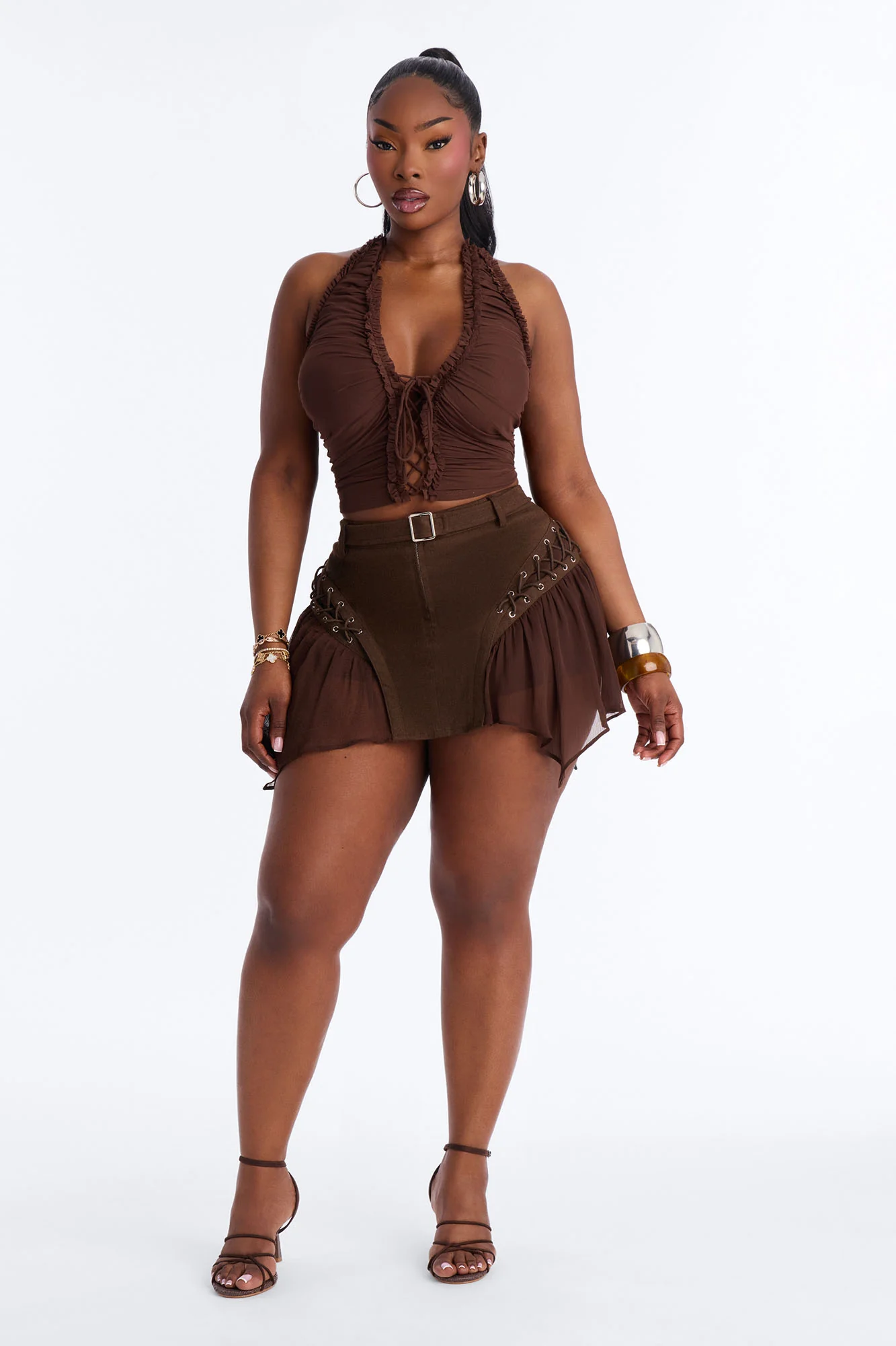 Roxanne Buckle Detail Mini Skort - Chocolate - Image 6