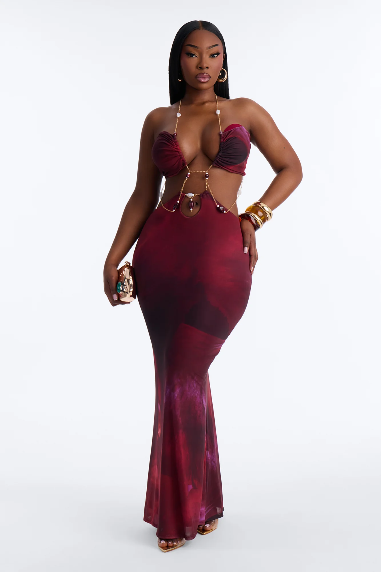 Roxanne Chain Mesh Maxi Dress - Wine - Image 5