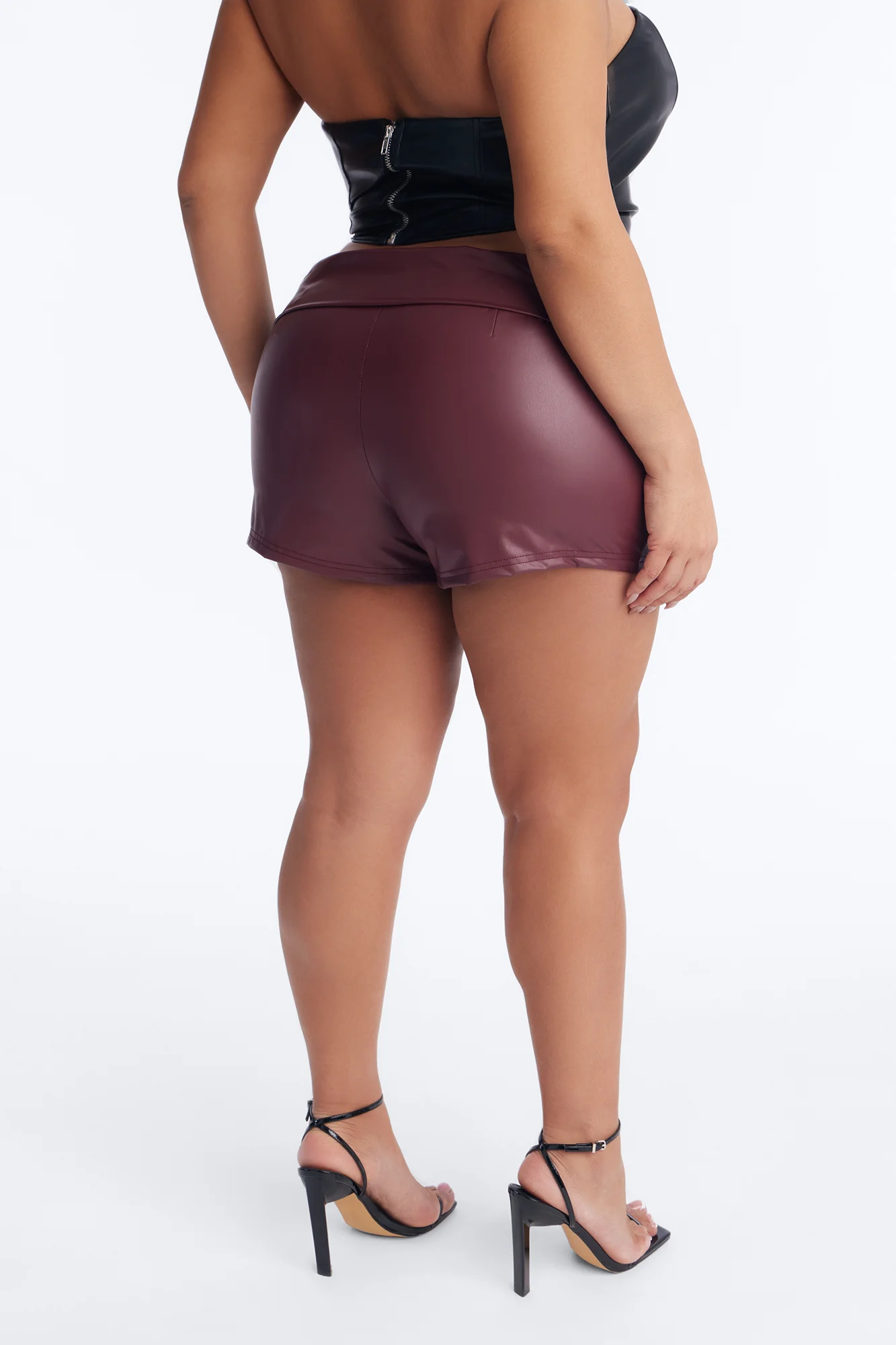 Roxi Foldover Faux Leather Micro Short - Burgundy - Image 6