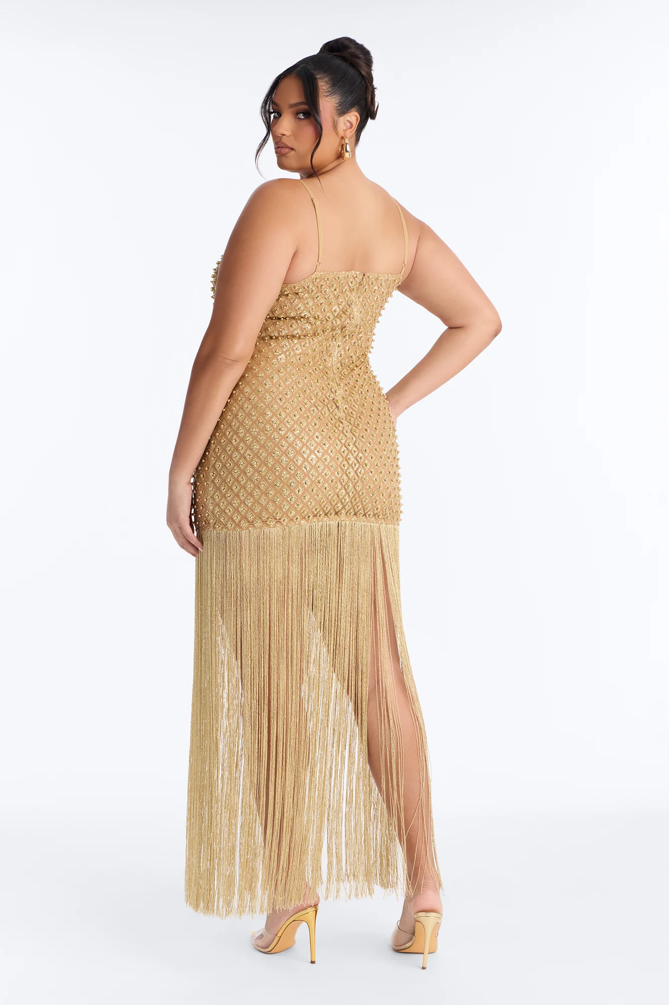 Roxi Fringe Maxi Dress - Gold - Image 7