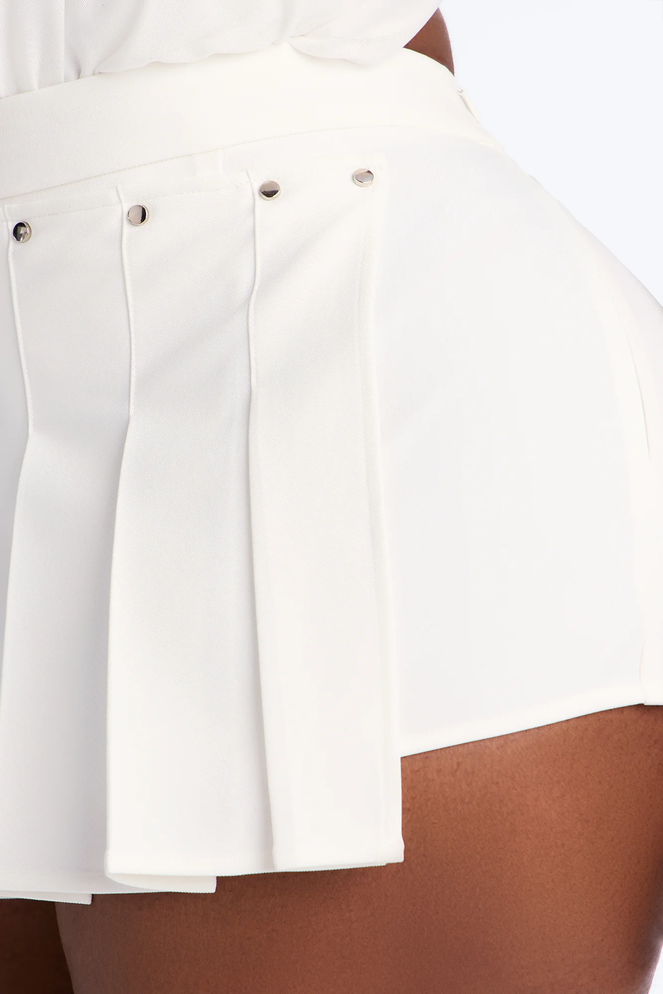 Roxi Pleated Studded Micro Mini Skort - White - Image 7