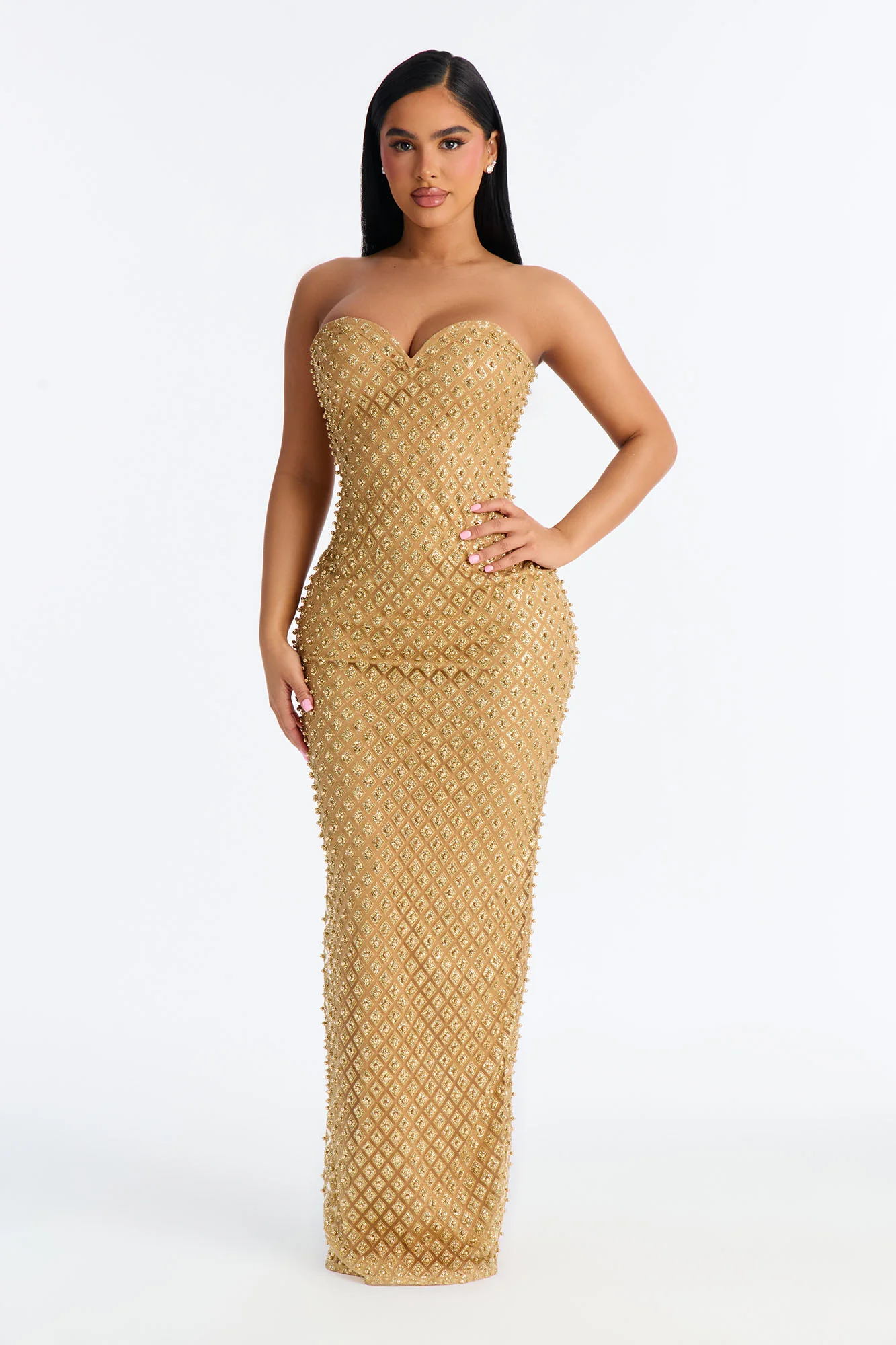 Roxi Sweetheart Embellished Gown - Gold