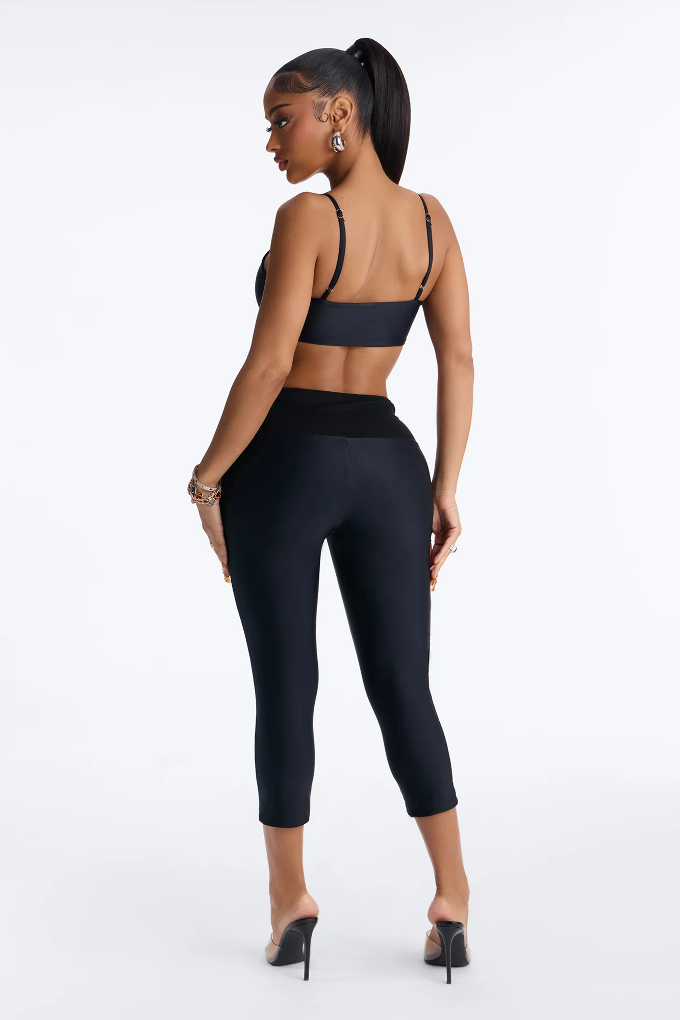 Roxy Form Double Lined Bra Top Capri Pant Set - Black - Image 4