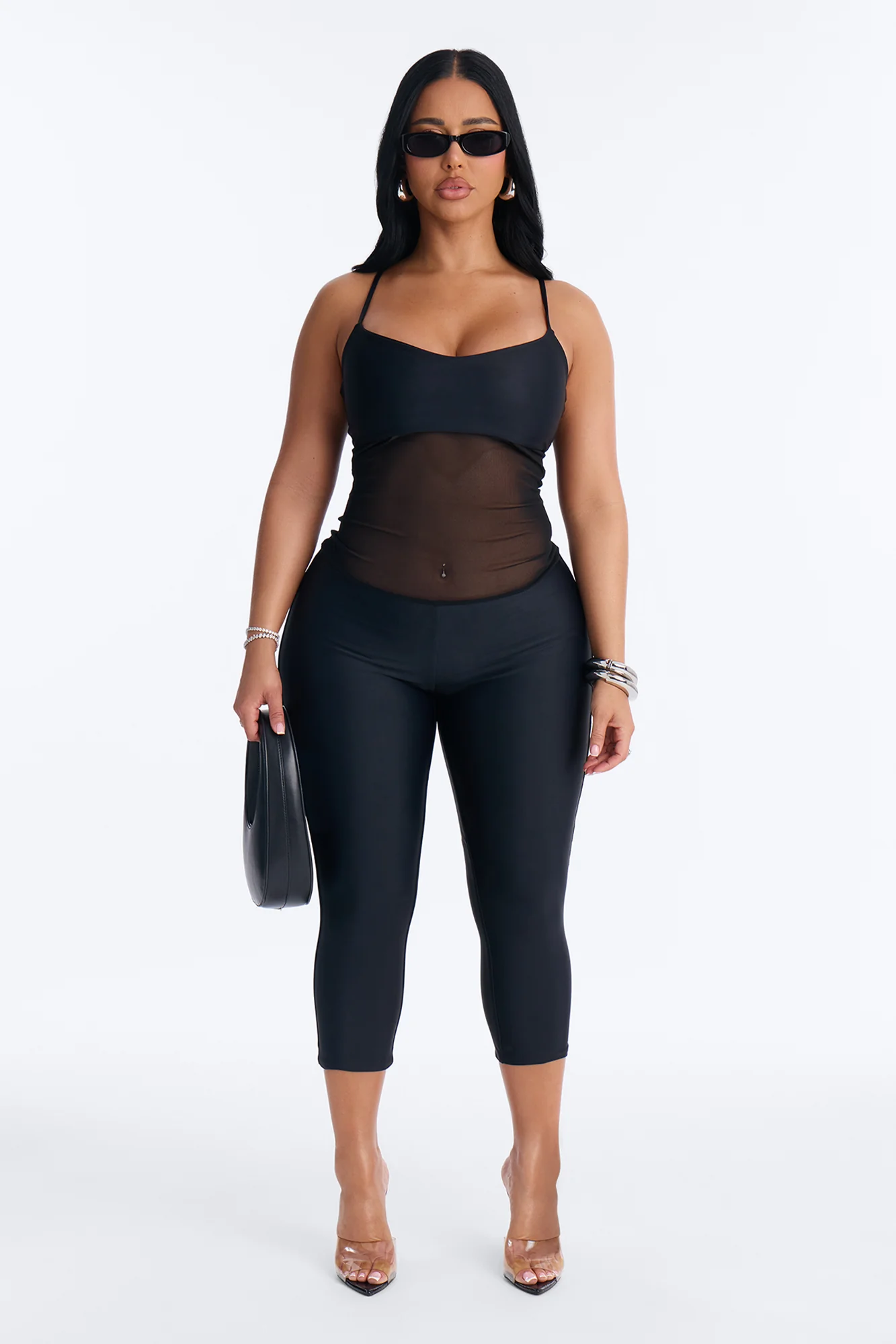 Roxy Form Double Lined Mesh Capri Jumpsuit - Black