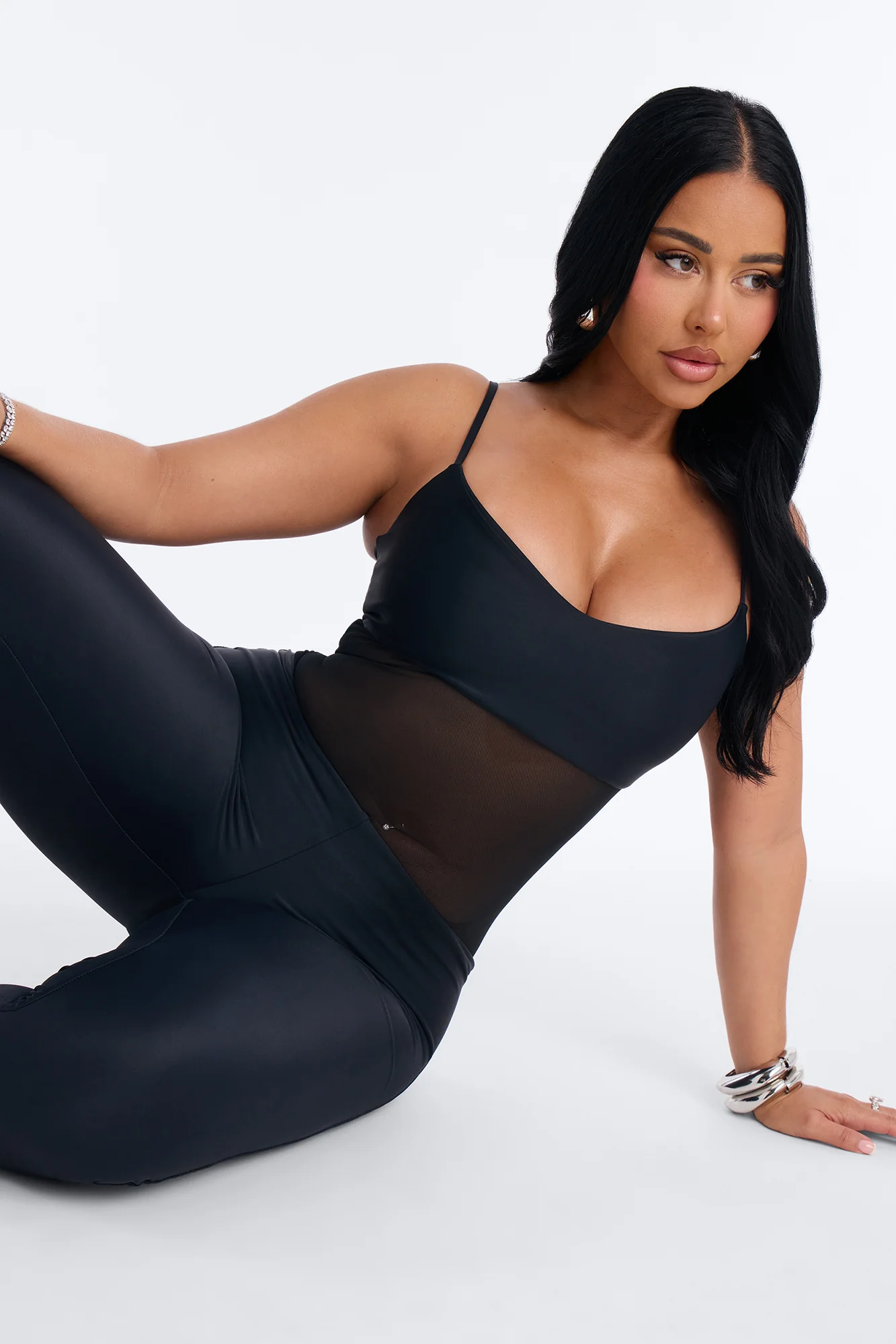 Roxy Form Double Lined Mesh Capri Jumpsuit - Black - Image 2