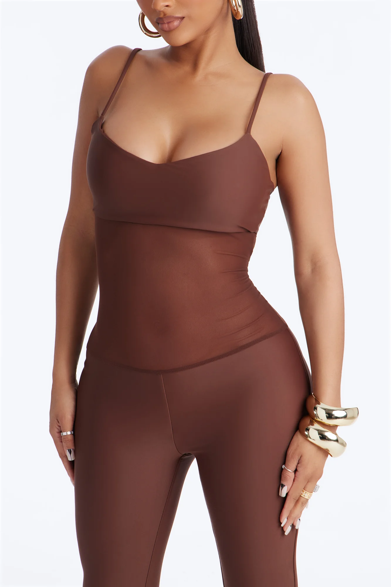 Roxy Form Double Lined Mesh Capri Jumpsuit - Chocolate - Image 3
