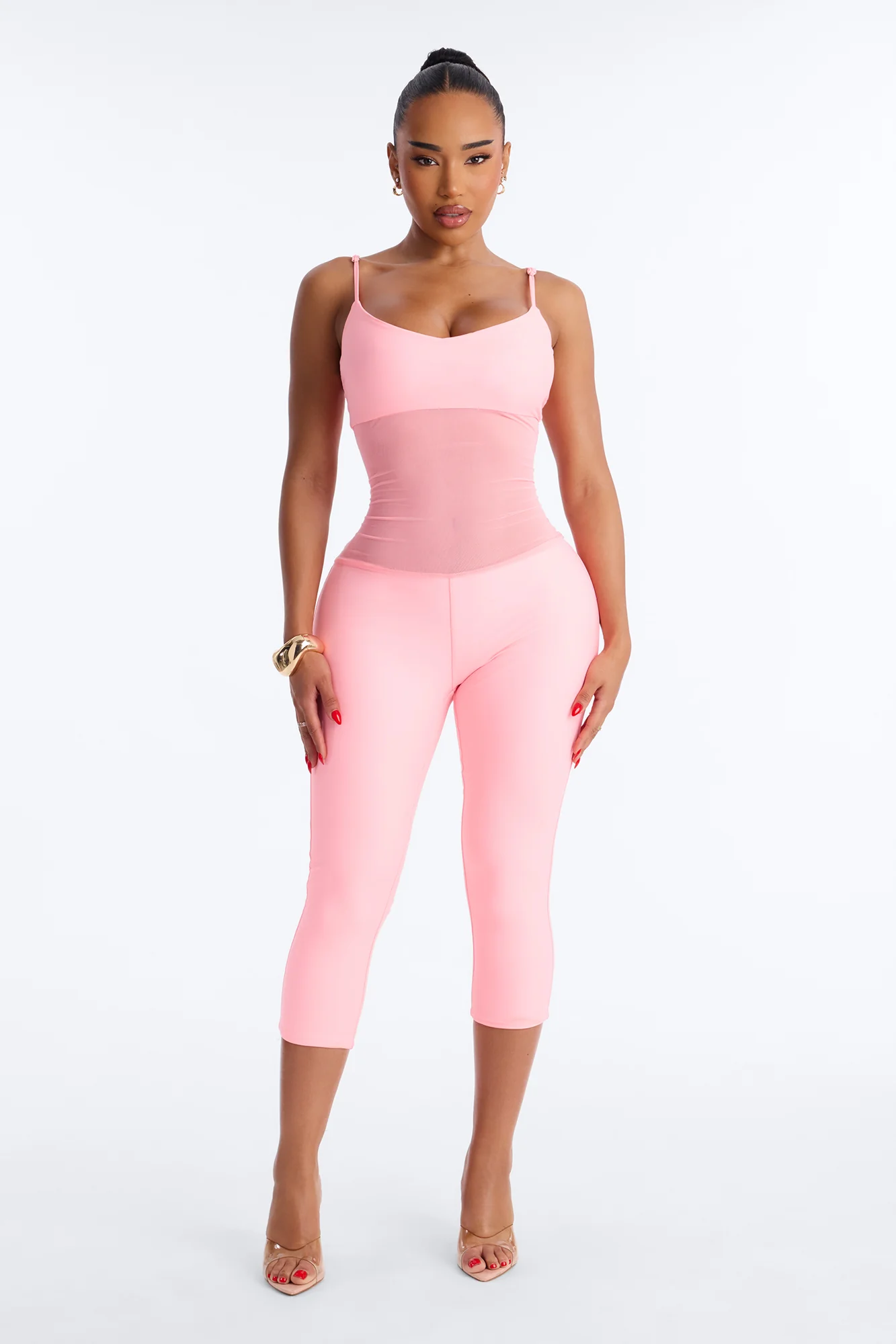 Roxy Form Double Lined Mesh Capri Jumpsuit - Pink