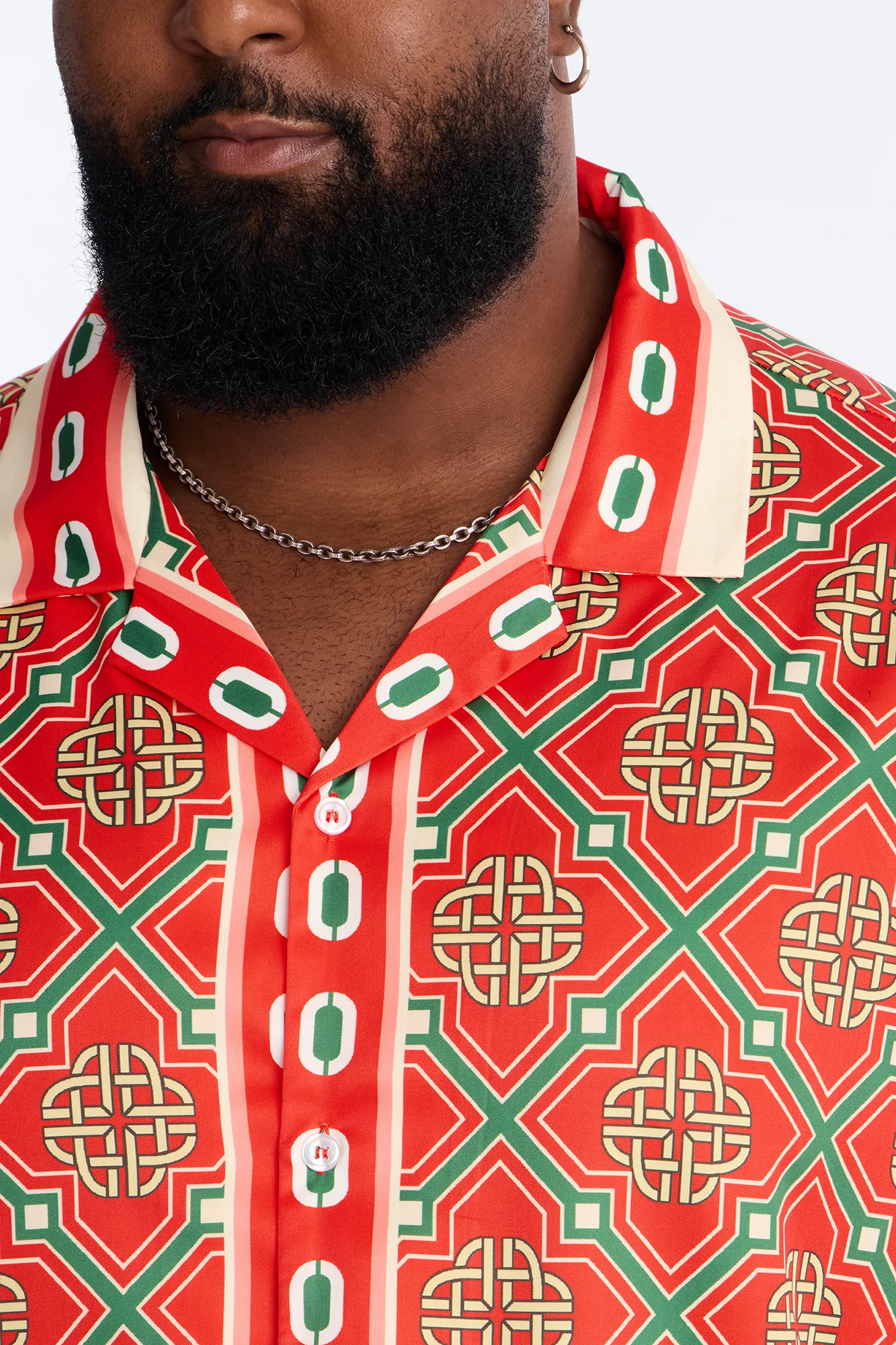 Royal Geometric Cuban Collar Button Up Shirt - Red/combo - Image 7