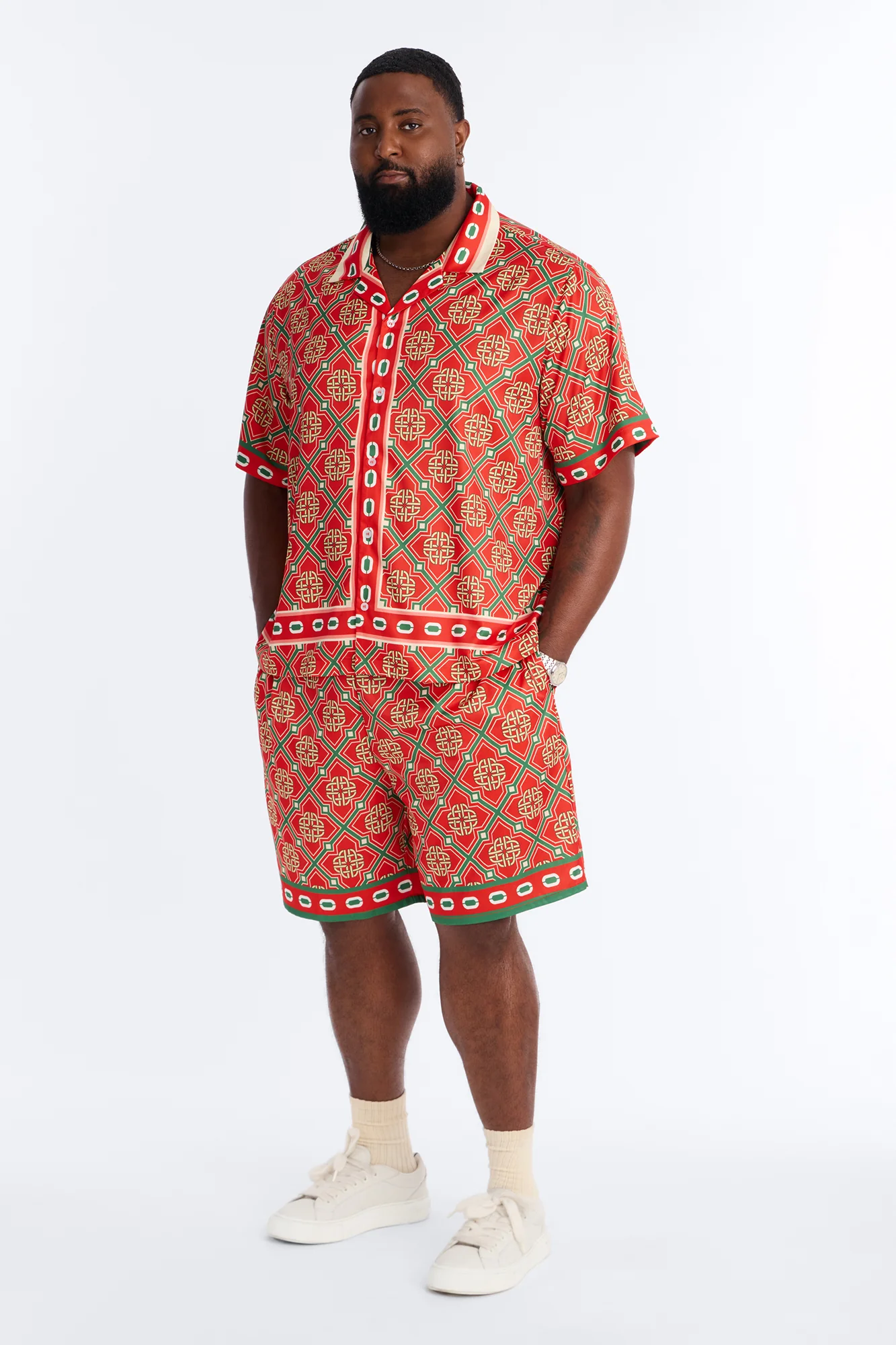 Royal Geometric Relaxed Short - Red/combo - Image 5