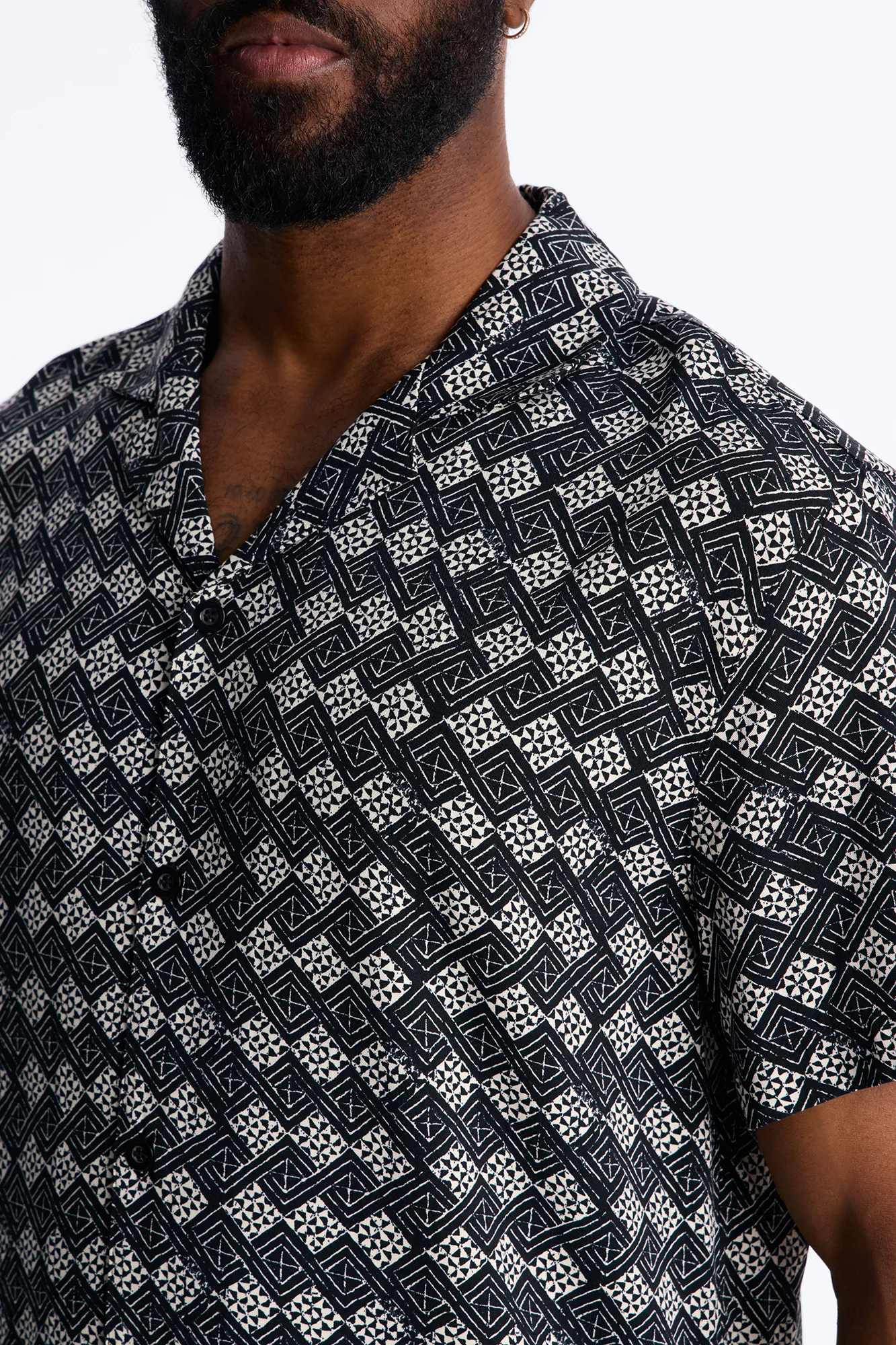 Royale Cuban Collar Button Up Shirt - Black - Image 3